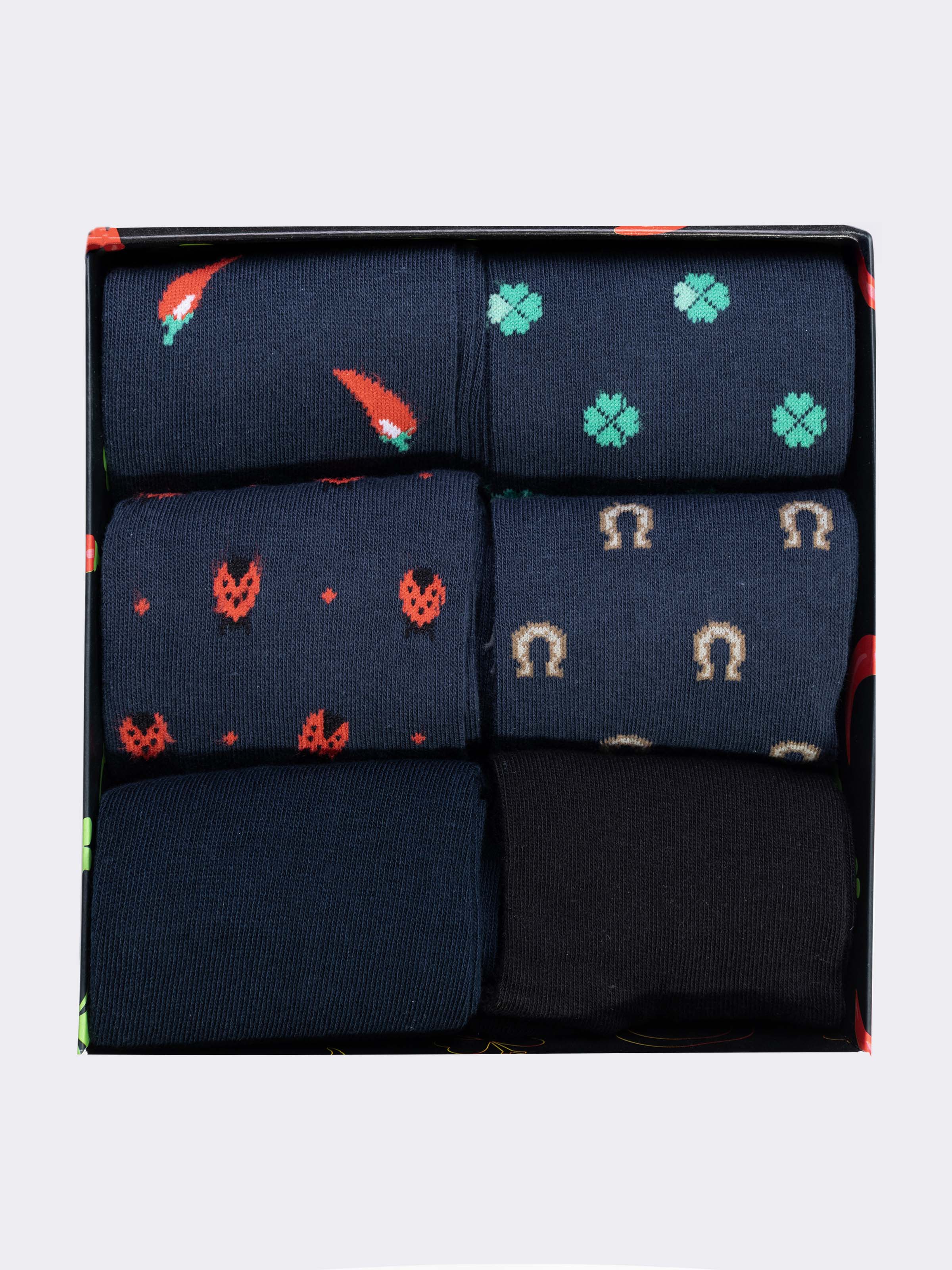 Geschenkbox Glücksbringer Herrensocken - 6 Paar aus warmem Baumwollmaterial - Image 2