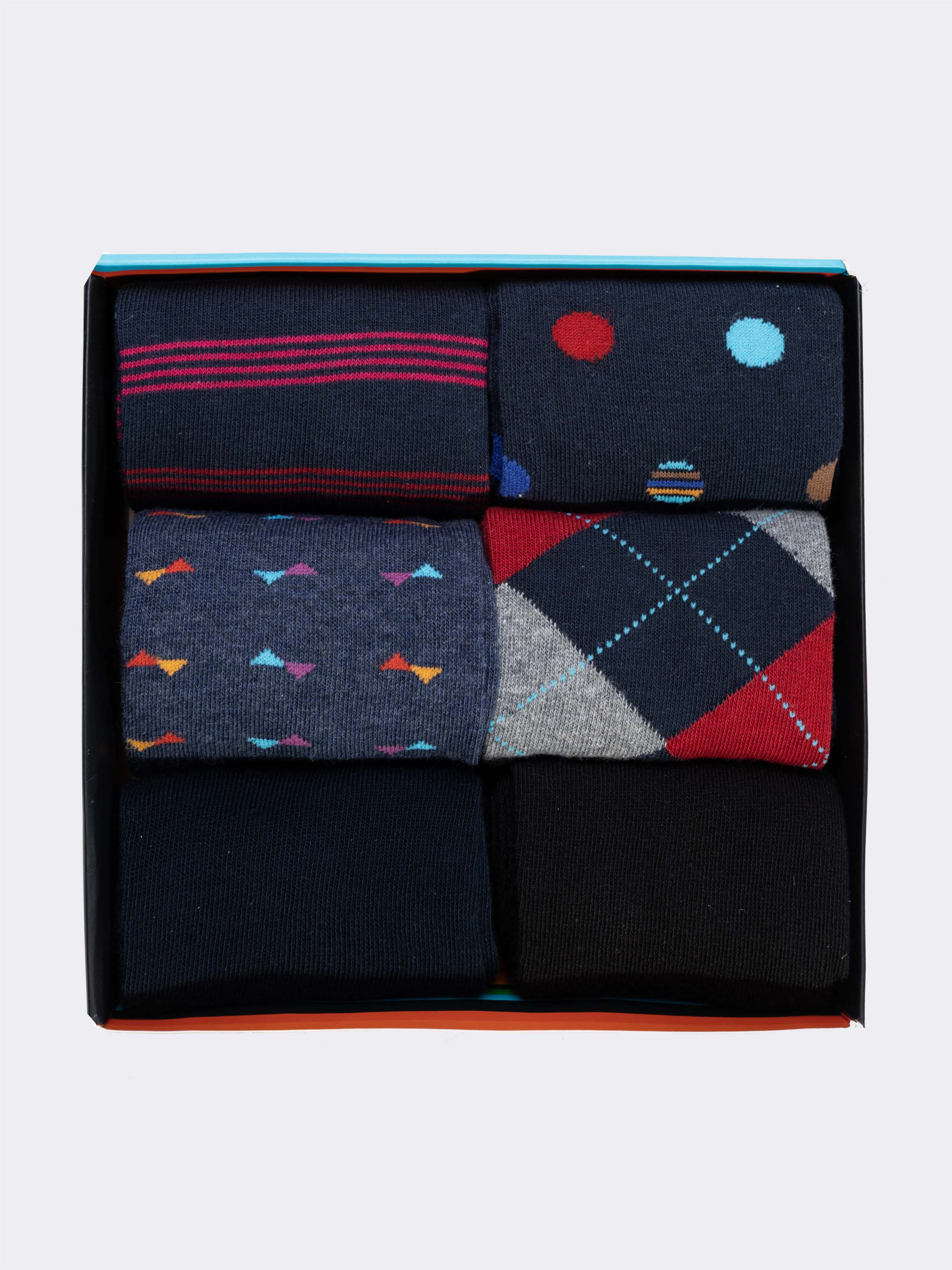 Men's Cotton Socks Gift Box, 6 Pairs Mixed Patterns Winter set - Image 2