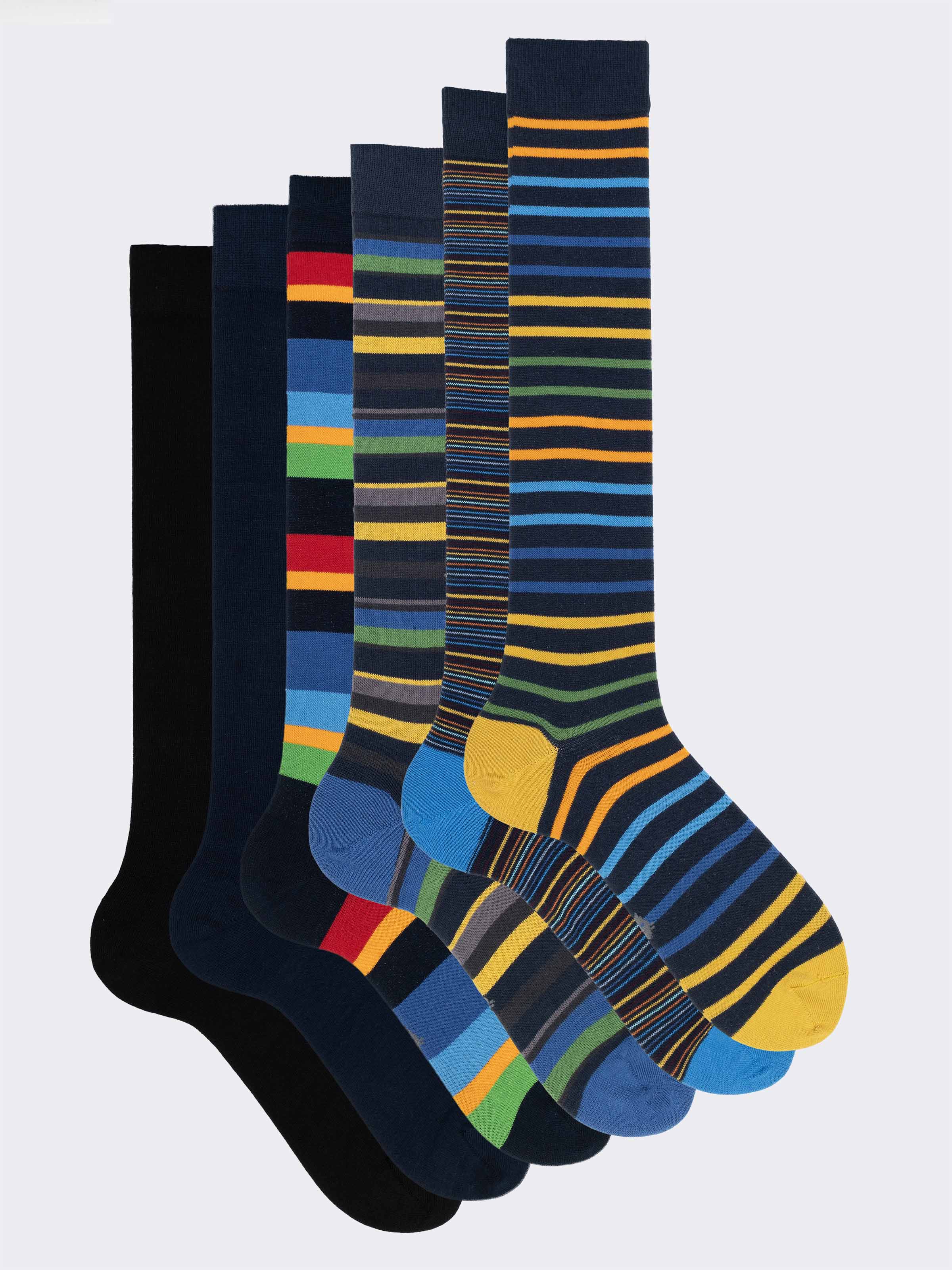 Men's Warm Cotton Socks Gift Box, 6 Pairs Striped Collection - Image 1