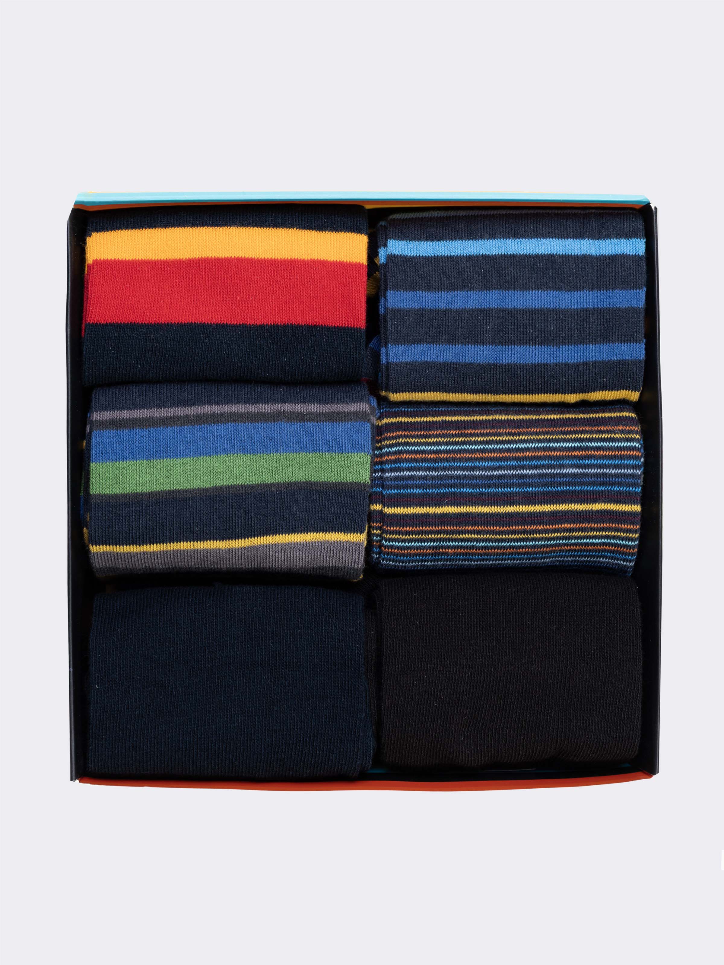 Men's Warm Cotton Socks Gift Box, 6 Pairs Striped Collection - Image 2