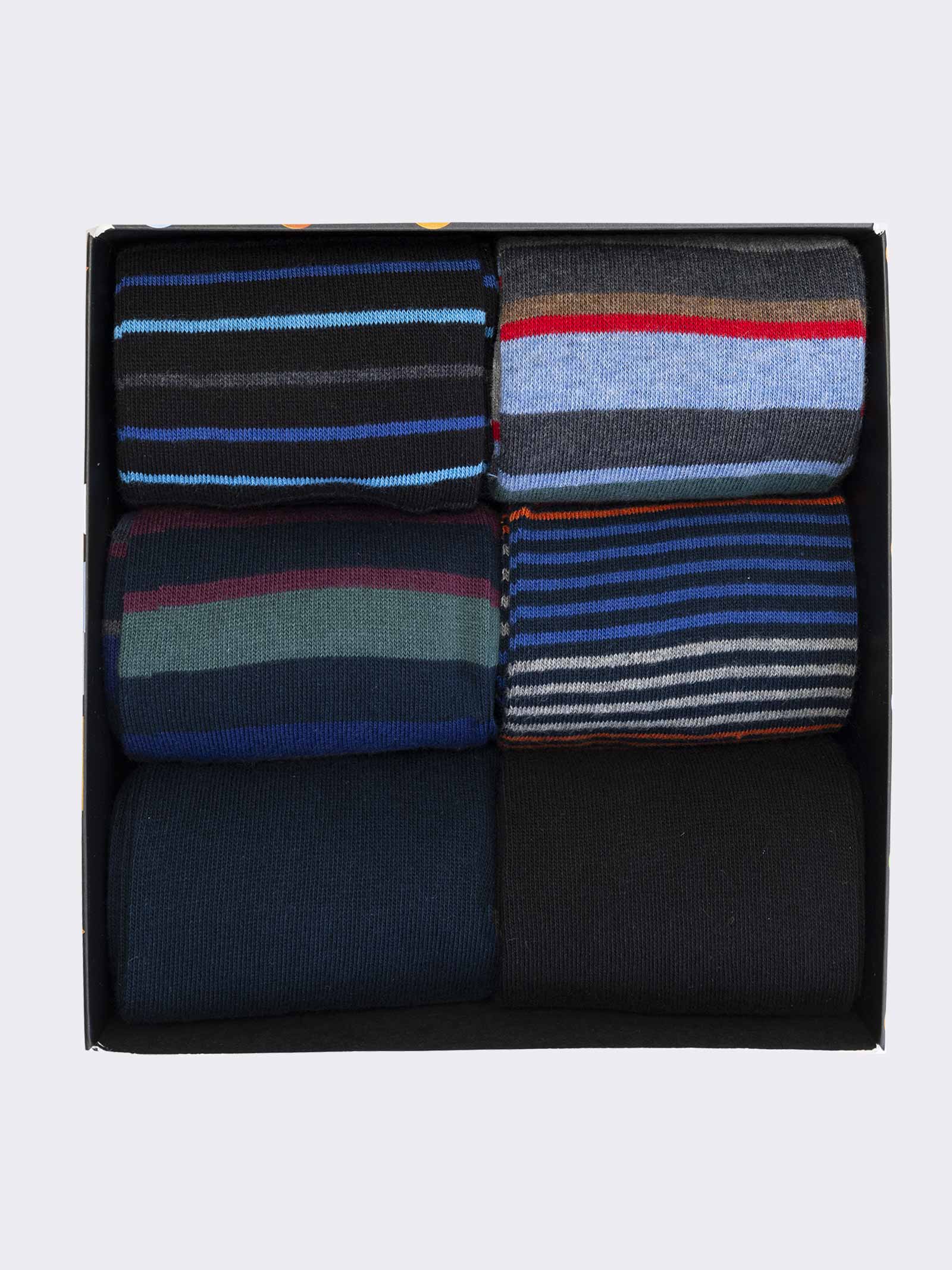 Gift box Warm Cotton Men's Socks, 6 Pairs Striped Pattern - Image 3