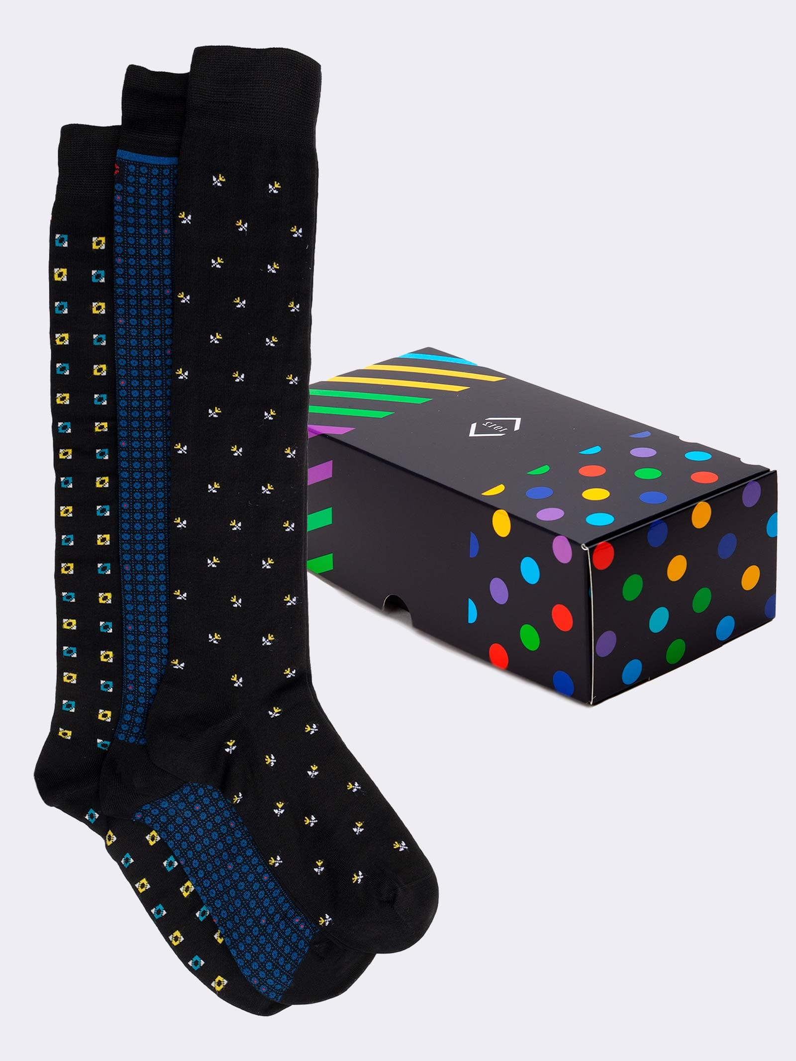 Coffret Cadeau Élégant 3 Paires de Chaussettes Homme Fantaisie - Coton Frais Fabriqué en Italie - Idée Cadeau Parfaite - Image 1