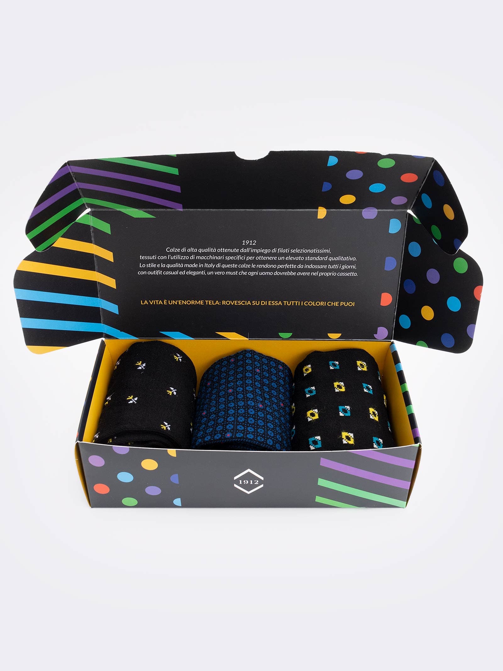 Coffret Cadeau Élégant 3 Paires de Chaussettes Homme Fantaisie - Coton Frais Fabriqué en Italie - Idée Cadeau Parfaite - Image 2