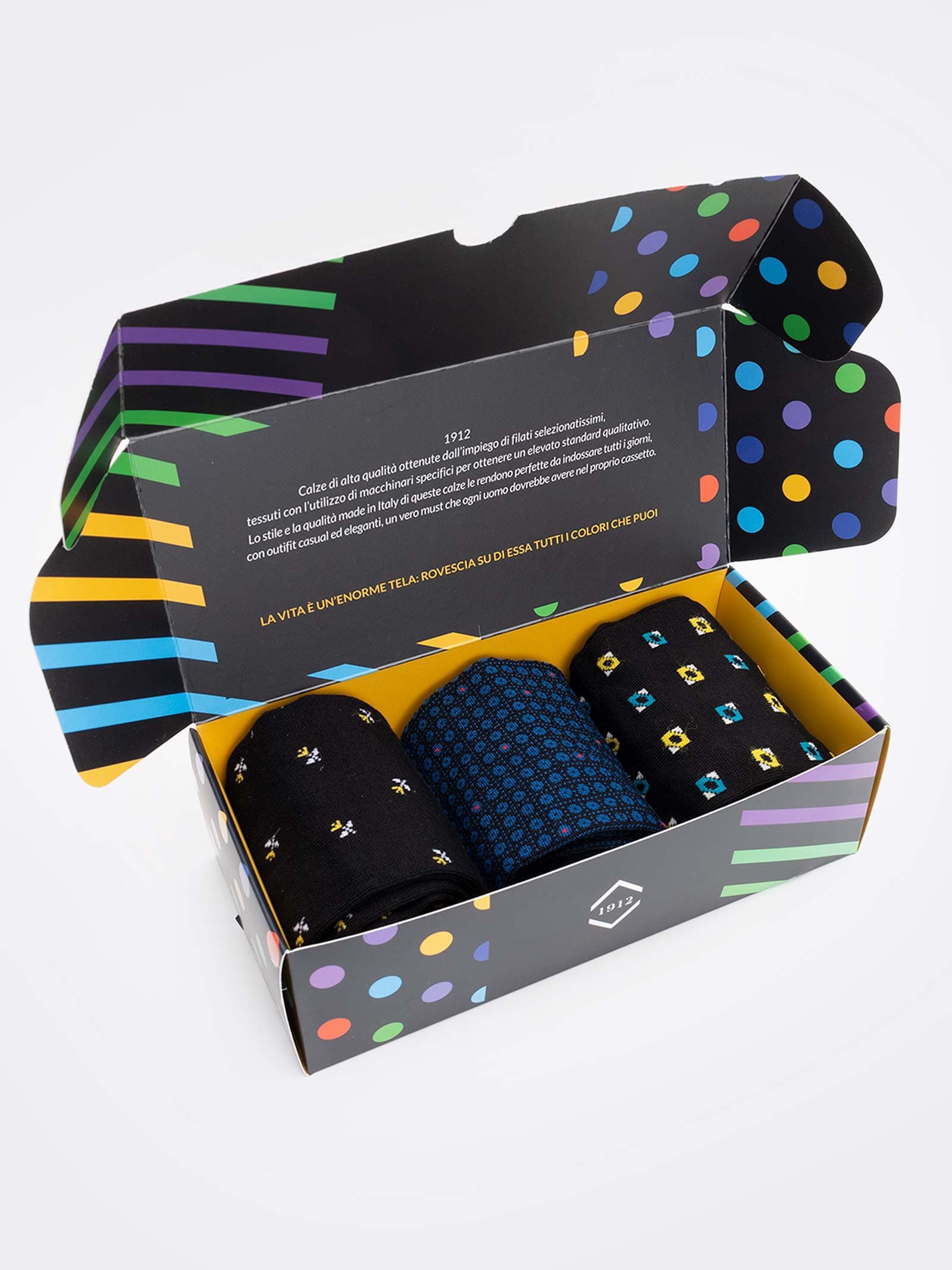 Coffret Cadeau Élégant 3 Paires de Chaussettes Homme Fantaisie - Coton Frais Fabriqué en Italie - Idée Cadeau Parfaite - Image 3