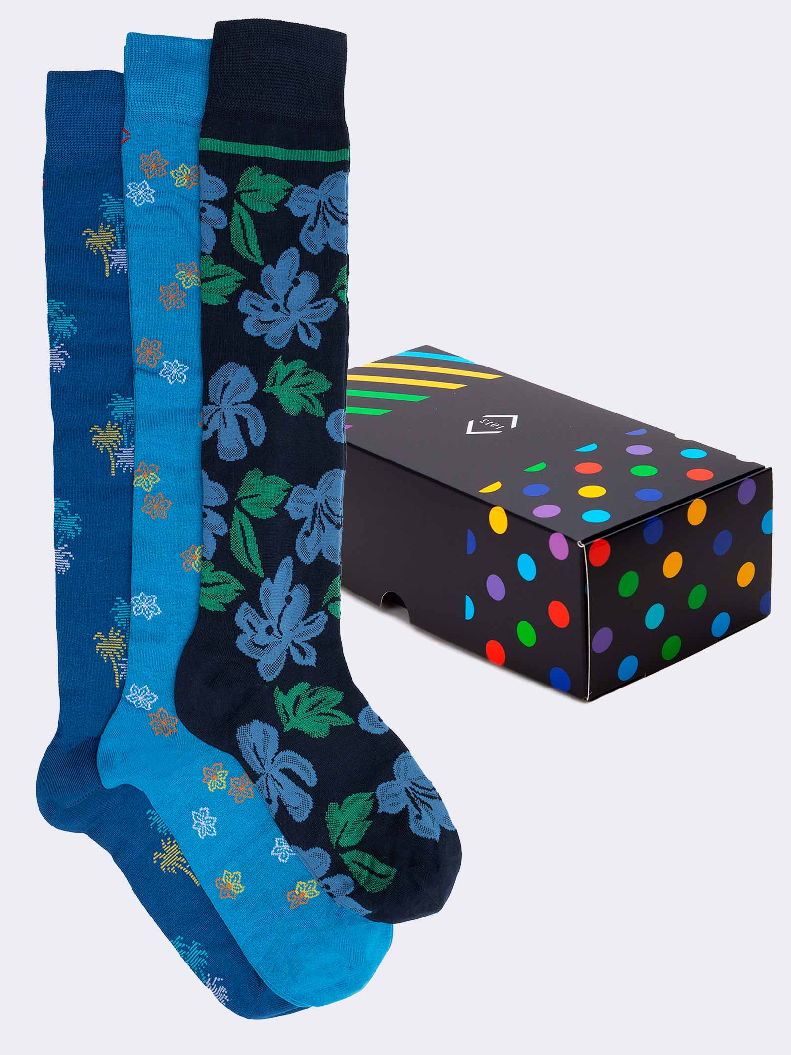 Geschenkpackung 3 Paar Socken für Männer mit Blumenmuster Frische Baumwolle - Geschenkidee Made in Italy - Image 1