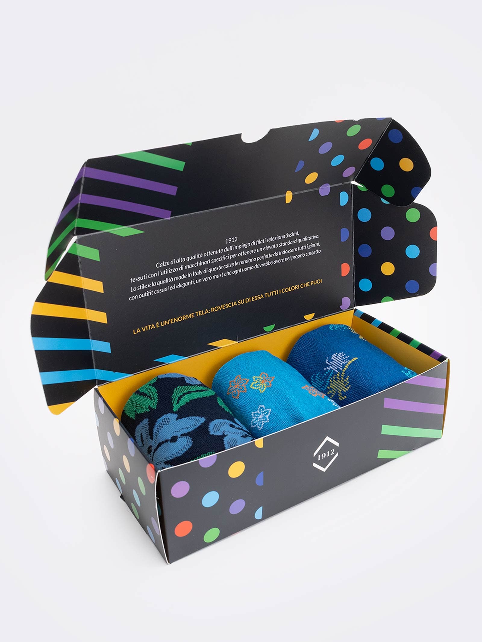 Geschenkpackung 3 Paar Socken für Männer mit Blumenmuster Frische Baumwolle - Geschenkidee Made in Italy - Image 3