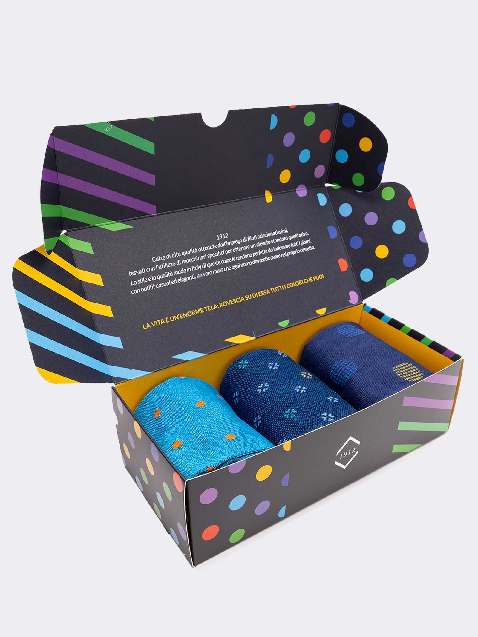Gift box 3 Pairs Men's Polka dot Patterned Socks Fresh Cotton - Gift Idea Made in Italy - Image 2