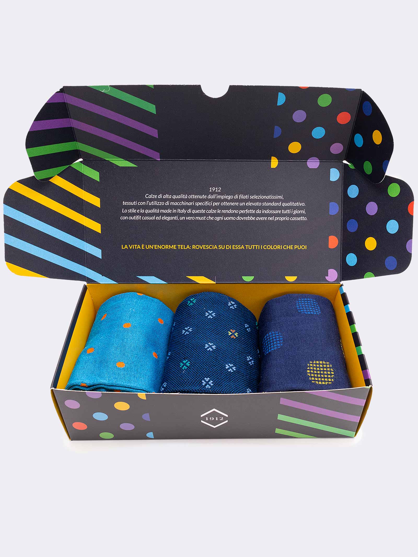 Gift box 3 Pairs Men's Polka dot Patterned Socks Fresh Cotton - Gift Idea Made in Italy - Image 3