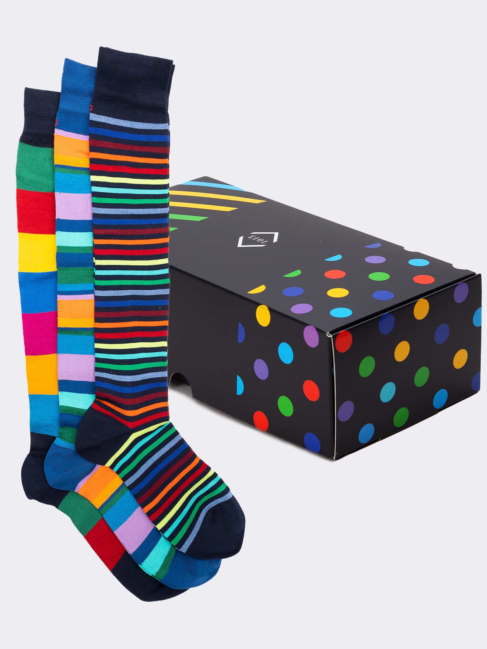 Gift box 3 Pairs Men's Striped Patterned Socks Fresh Cotton - Gift Idea Made in Italy - Image 1
