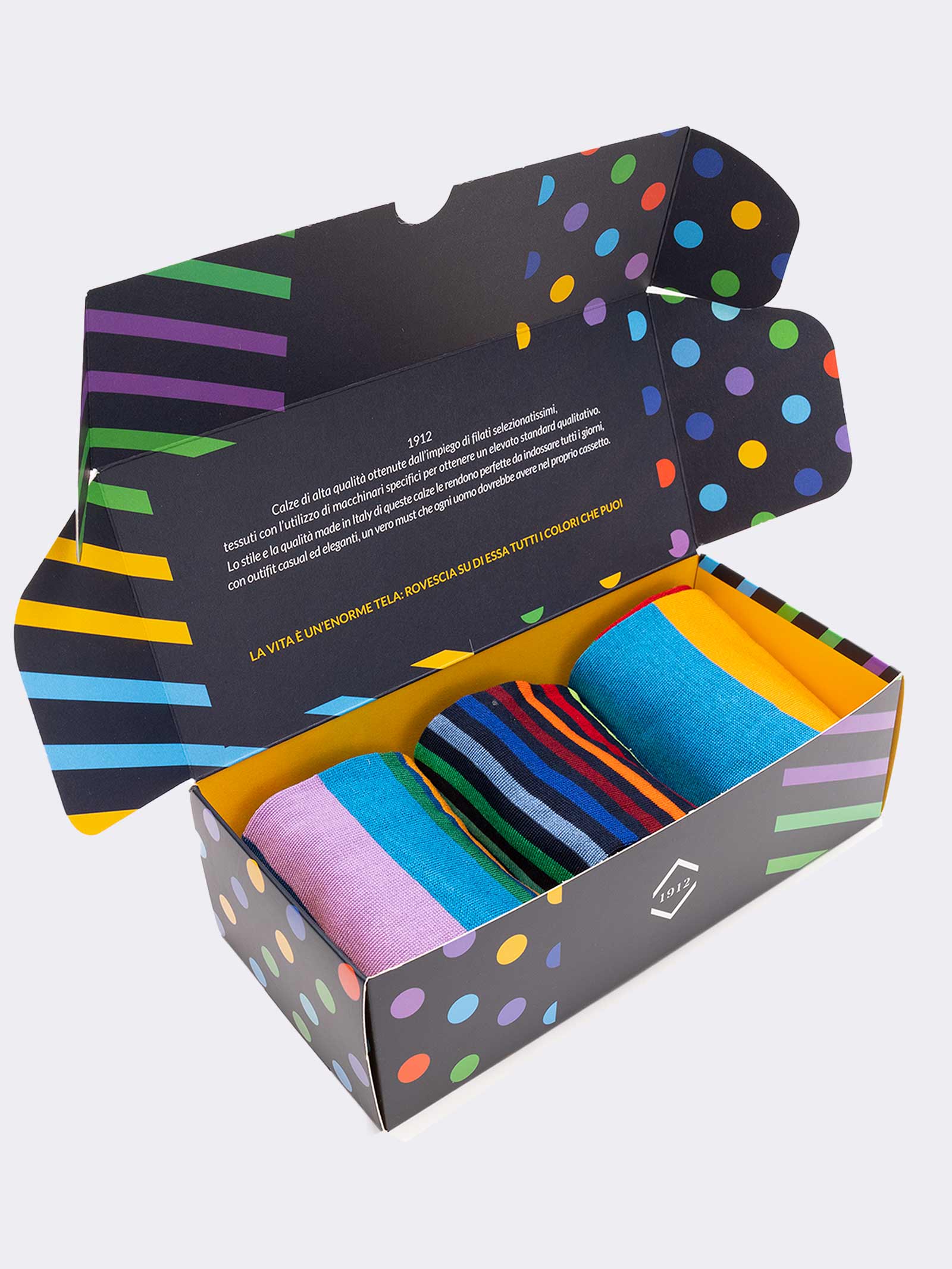 Gift box 3 Pairs Men's Striped Patterned Socks Fresh Cotton - Gift Idea Made in Italy - Image 2