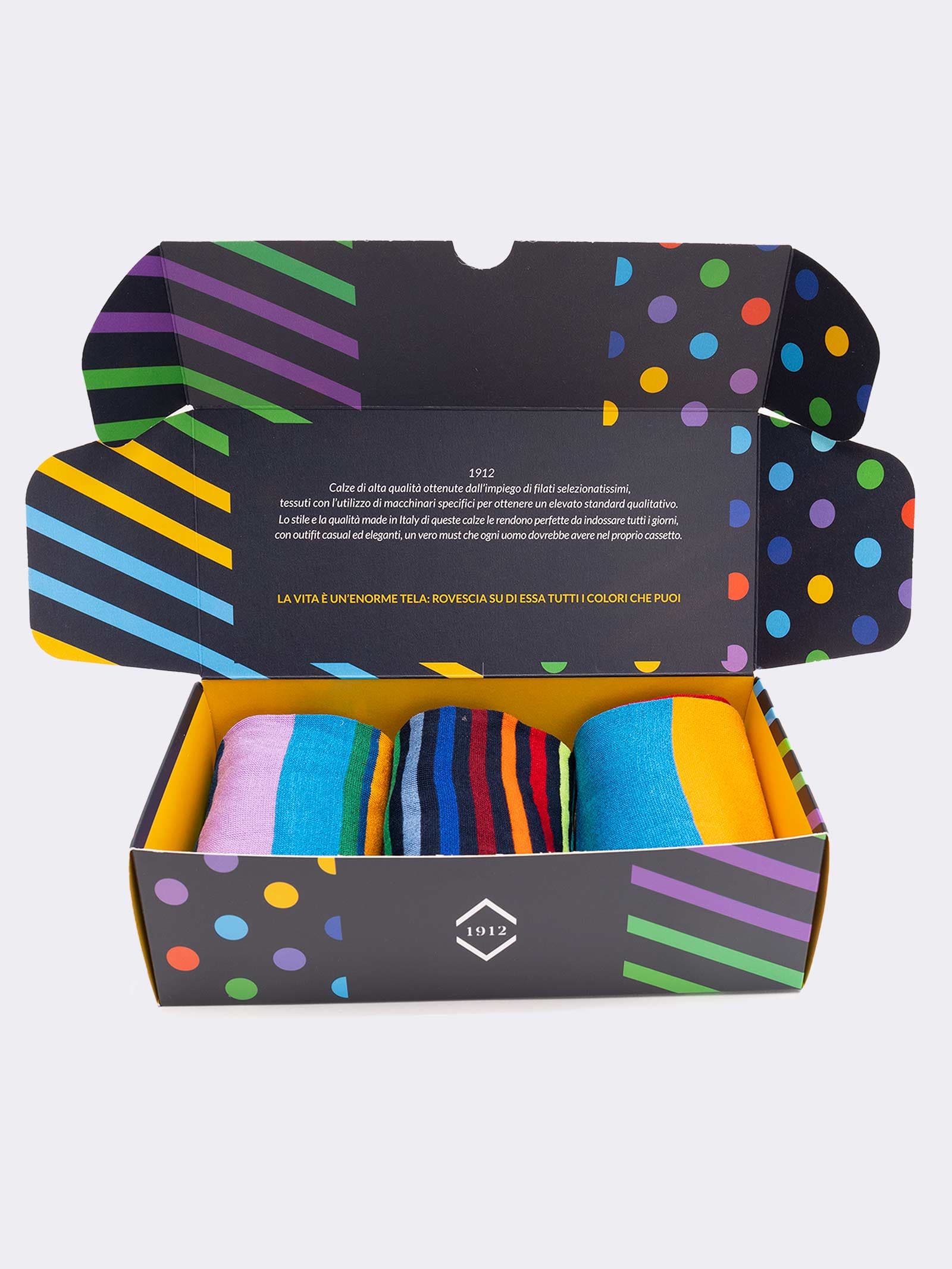 Gift box 3 Pairs Men's Striped Patterned Socks Fresh Cotton - Gift Idea Made in Italy - Image 3