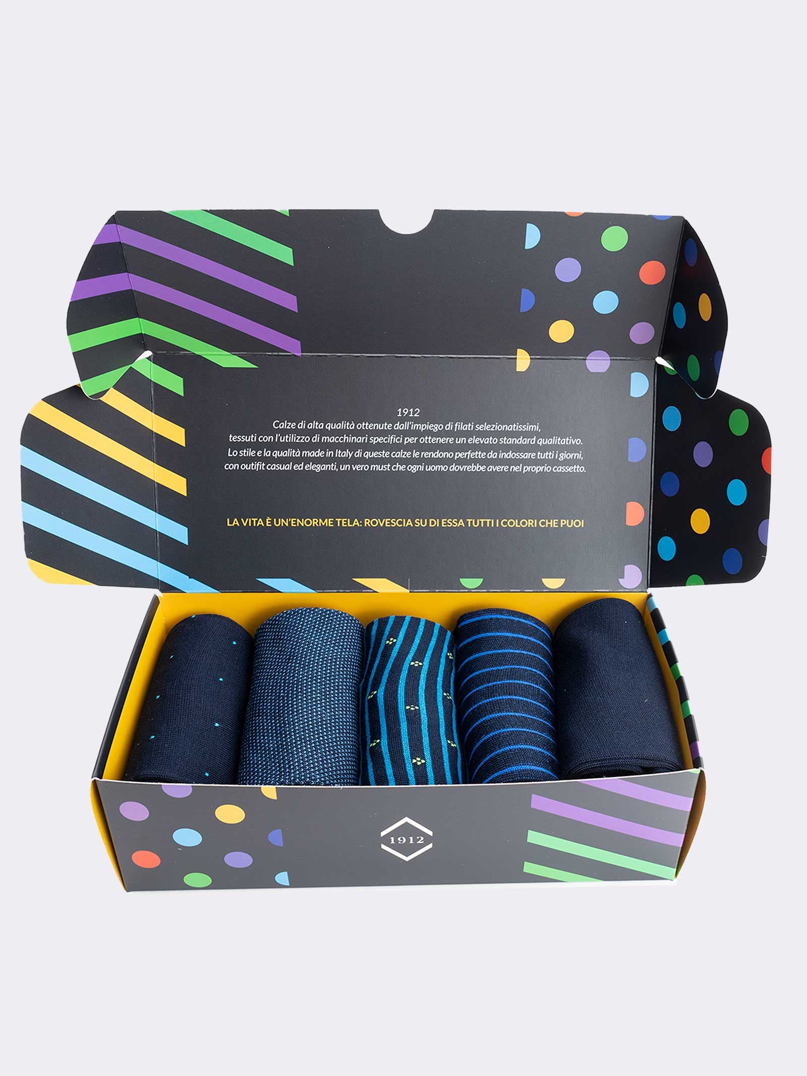 Elegante Geschenkbox 5 Paar gemusterte Herrensocken - Frische Baumwolle Made in Italy - Perfekte Geschenkidee - Image 2