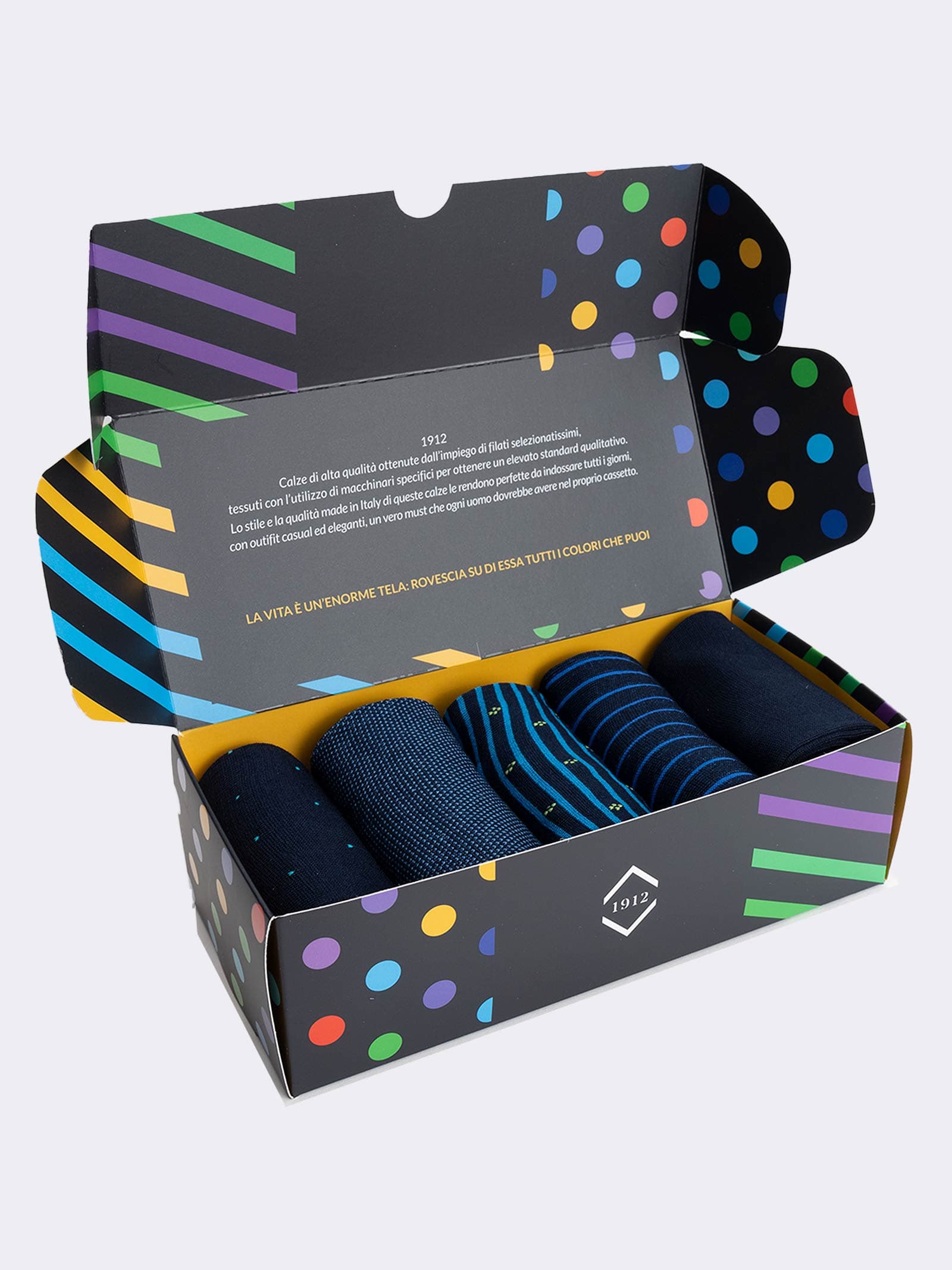 Elegante Geschenkbox 5 Paar gemusterte Herrensocken - Frische Baumwolle Made in Italy - Perfekte Geschenkidee - Image 3