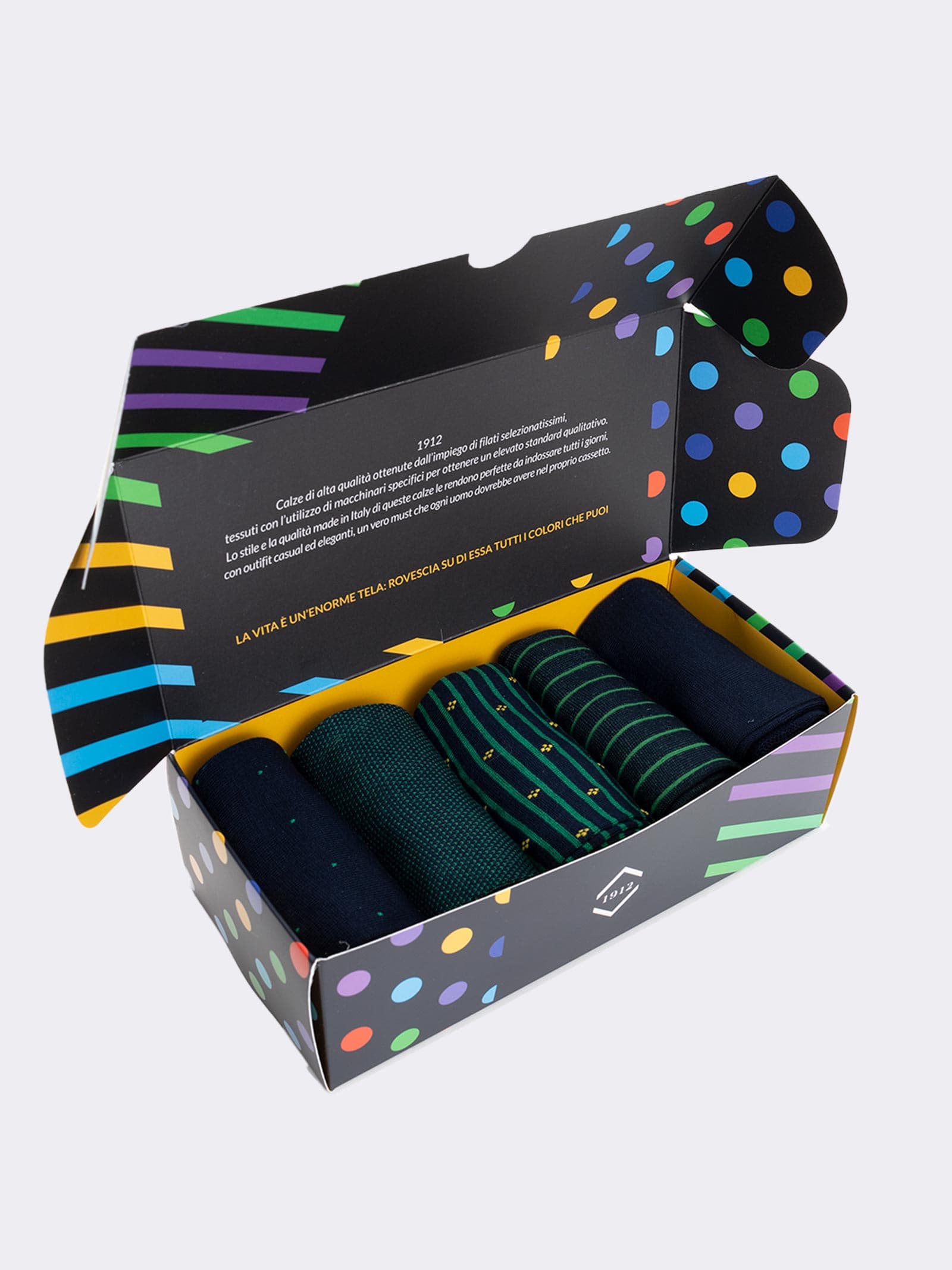 Elegante Geschenkbox 5 Paar gemusterte Herrensocken - Frische Baumwolle Made in Italy - Perfekte Geschenkidee - Image 3