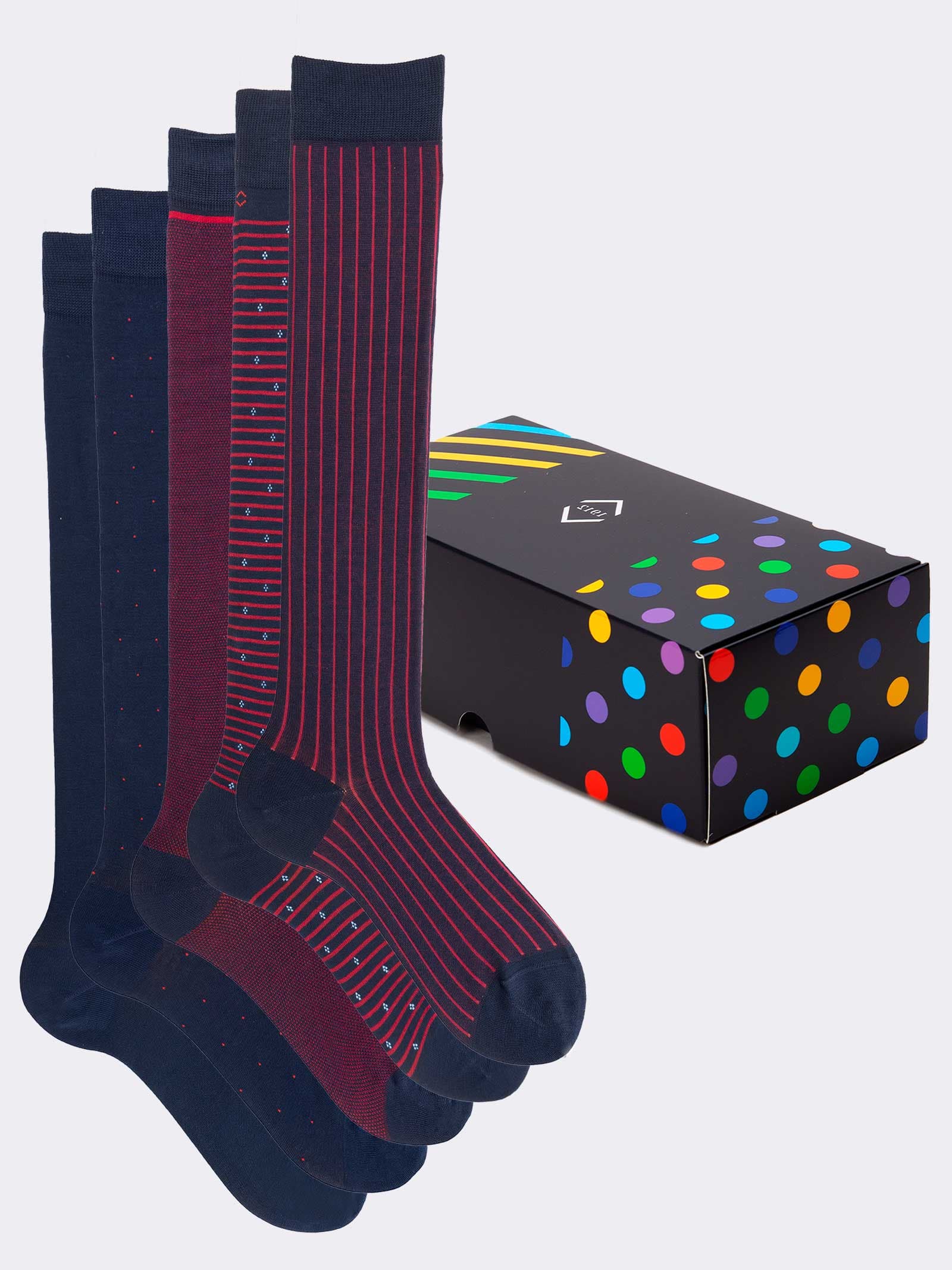 Caja de Regalo Elegante 5 Pares Calcetines de Hombre con Estampados Rojos - Algodón Fresco Hechos en Italia - Idea de Regalo Perfecta - Image 1