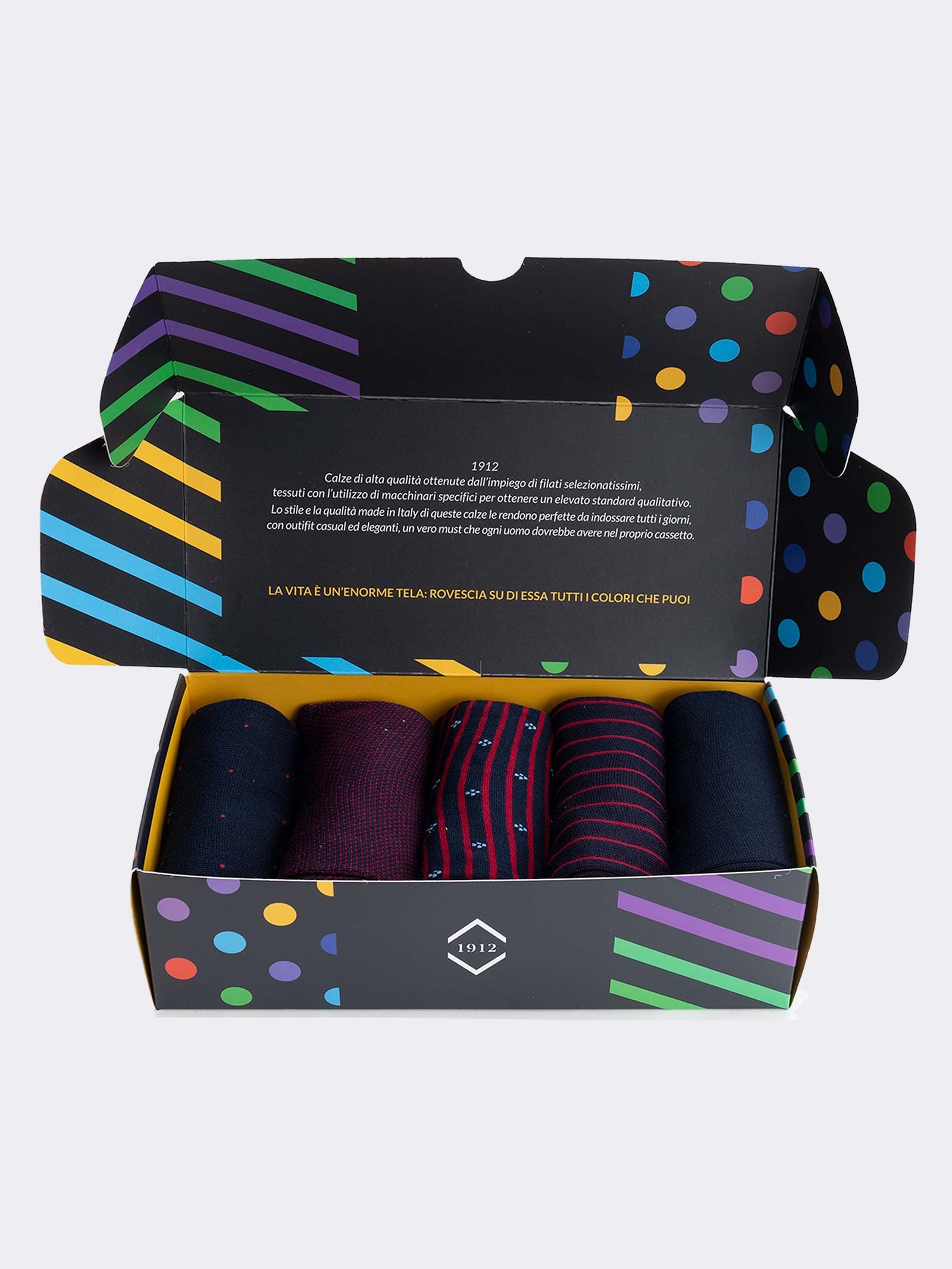 Caja de Regalo Elegante 5 Pares Calcetines de Hombre con Estampados Rojos - Algodón Fresco Hechos en Italia - Idea de Regalo Perfecta - Image 2