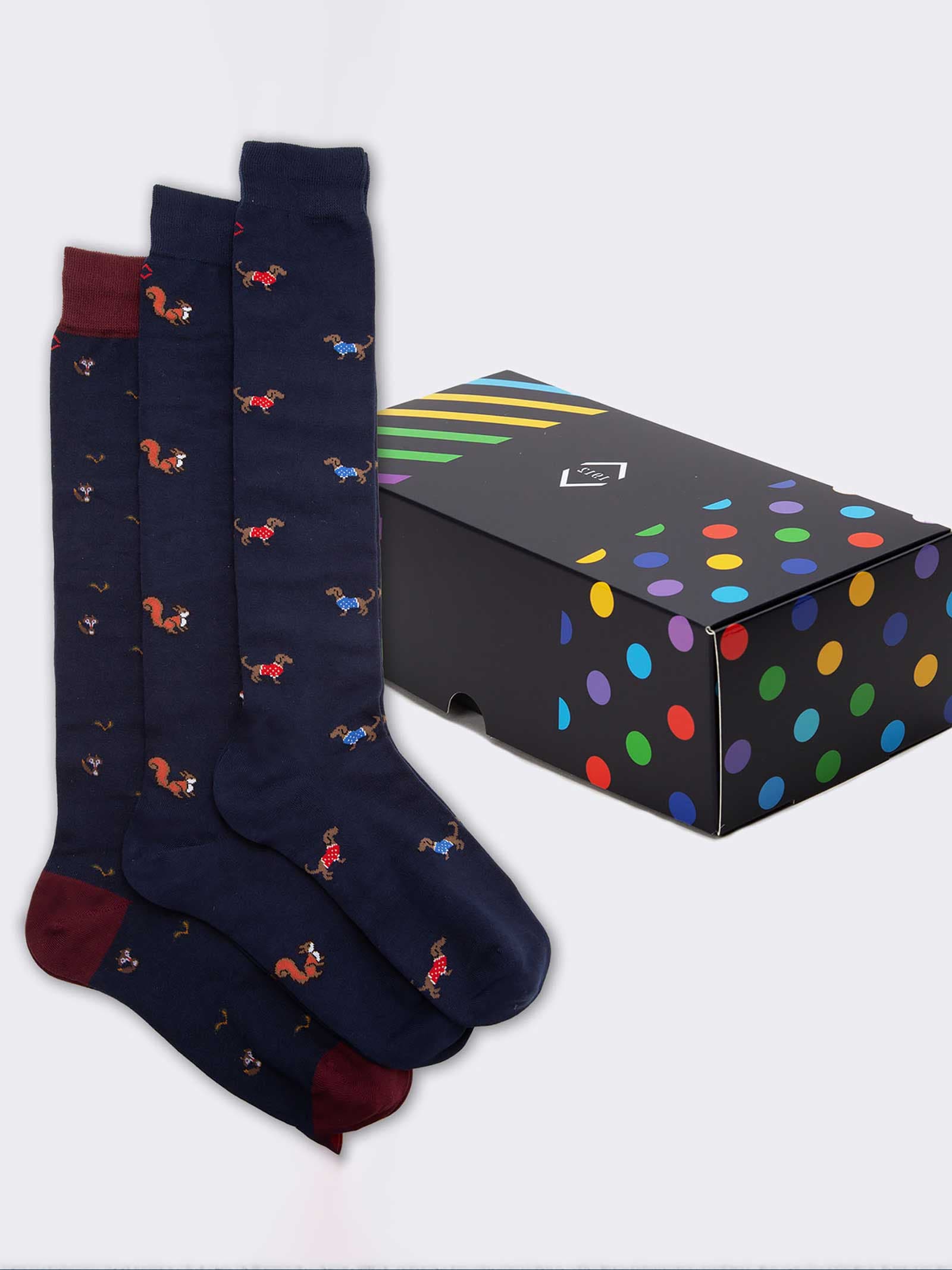 Geschenkpackung 3 Paar Herrensocken mit Tiermuster - Geschenkidee Made in Italy - Image 1