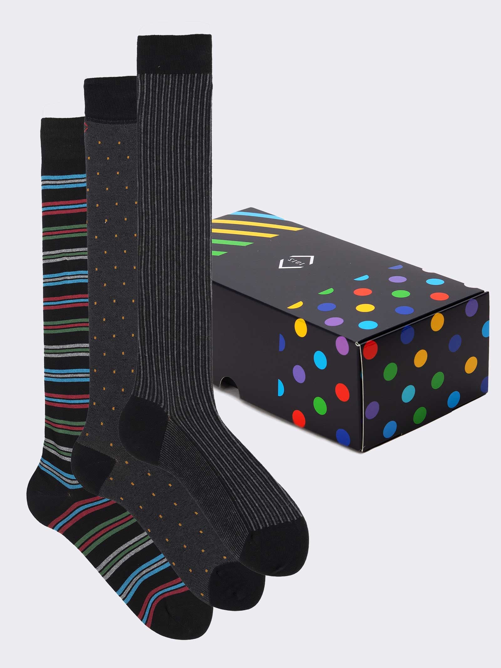Geschenkpackung 3 Paar Black mix Fantasy Socken - Geschenkidee Made in Italy - Image 1