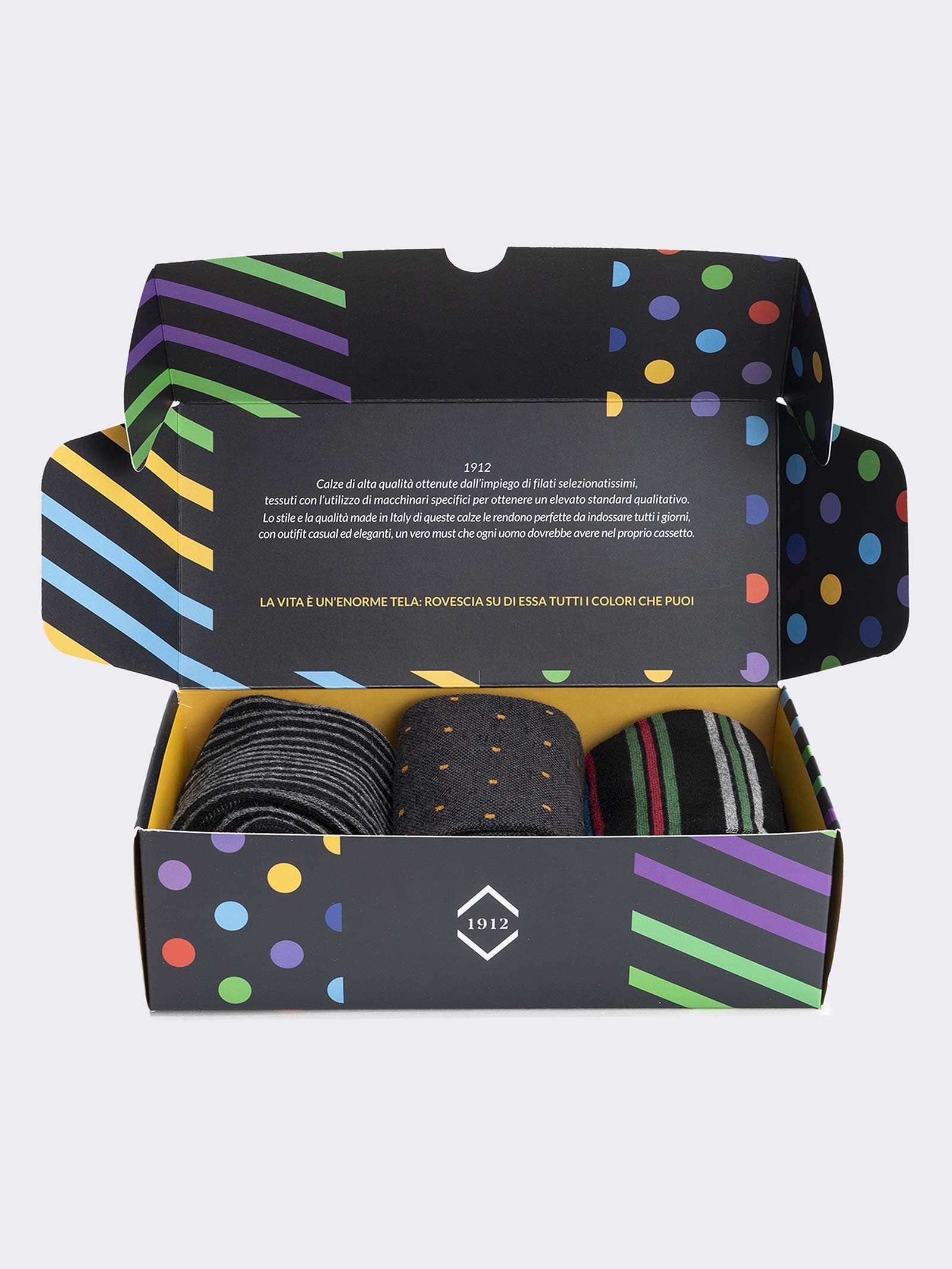 Geschenkpackung 3 Paar Black mix Fantasy Socken - Geschenkidee Made in Italy - Image 2