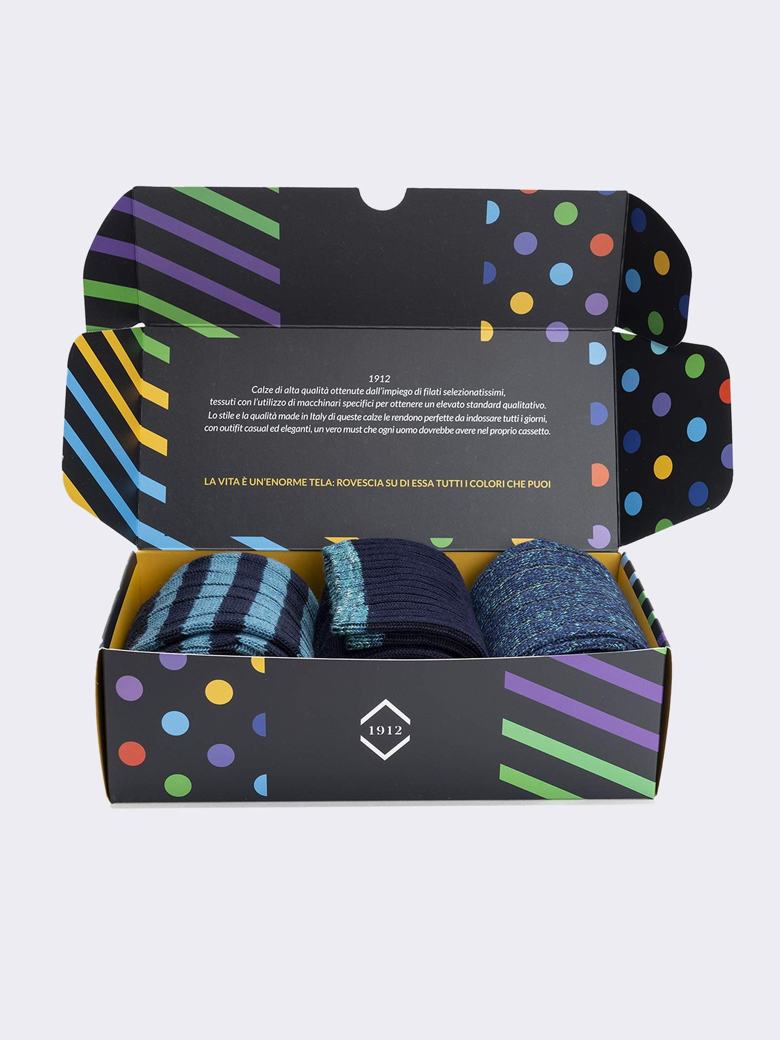 Geschenkpackung 3 Paar blaue Socken mit Wintermuster - Geschenkidee Made in Italy - Image 2