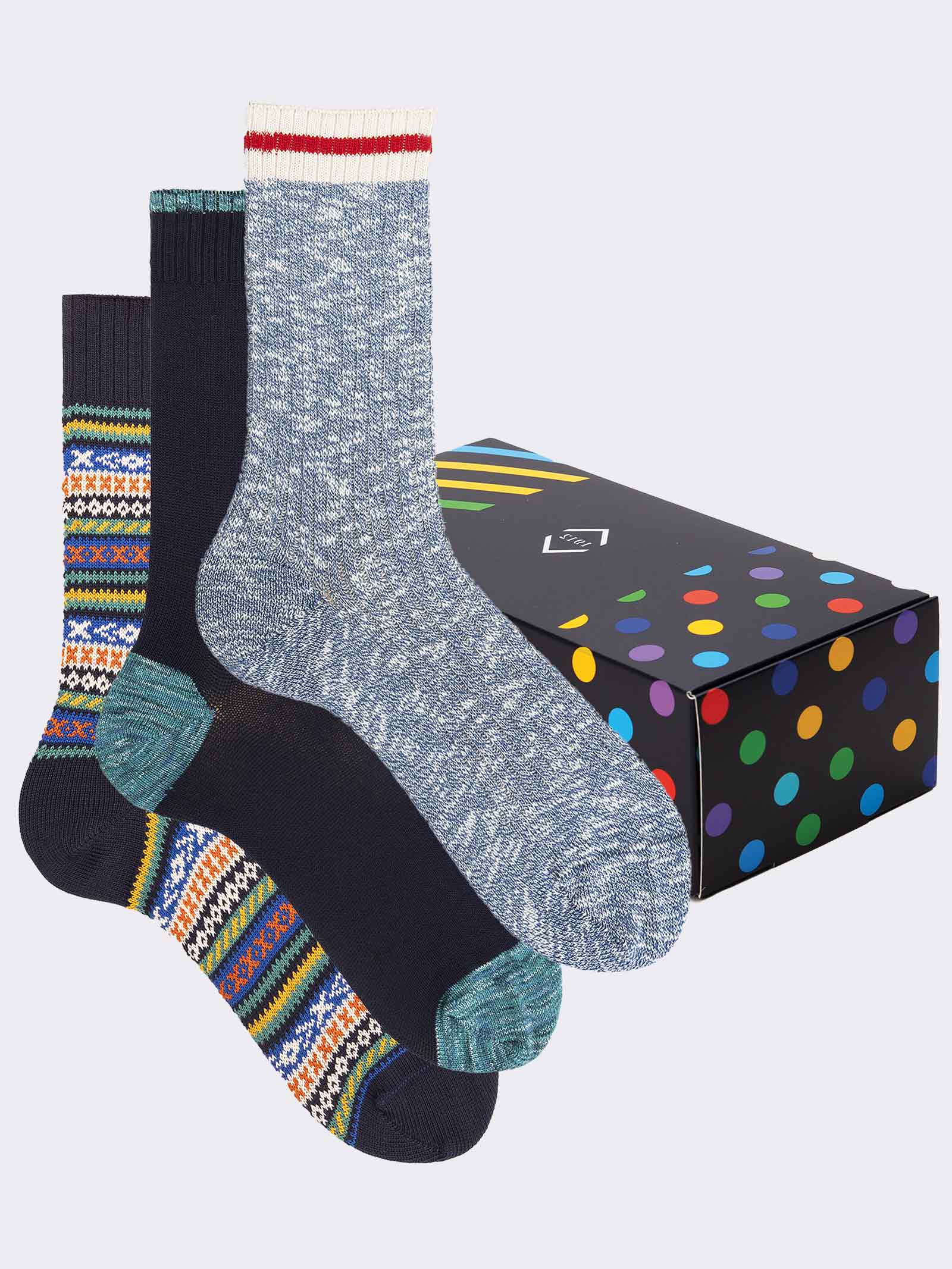 Geschenkpackung 3 Paare bunt gemusterte Socken - Geschenkidee Made in Italy - Image 1