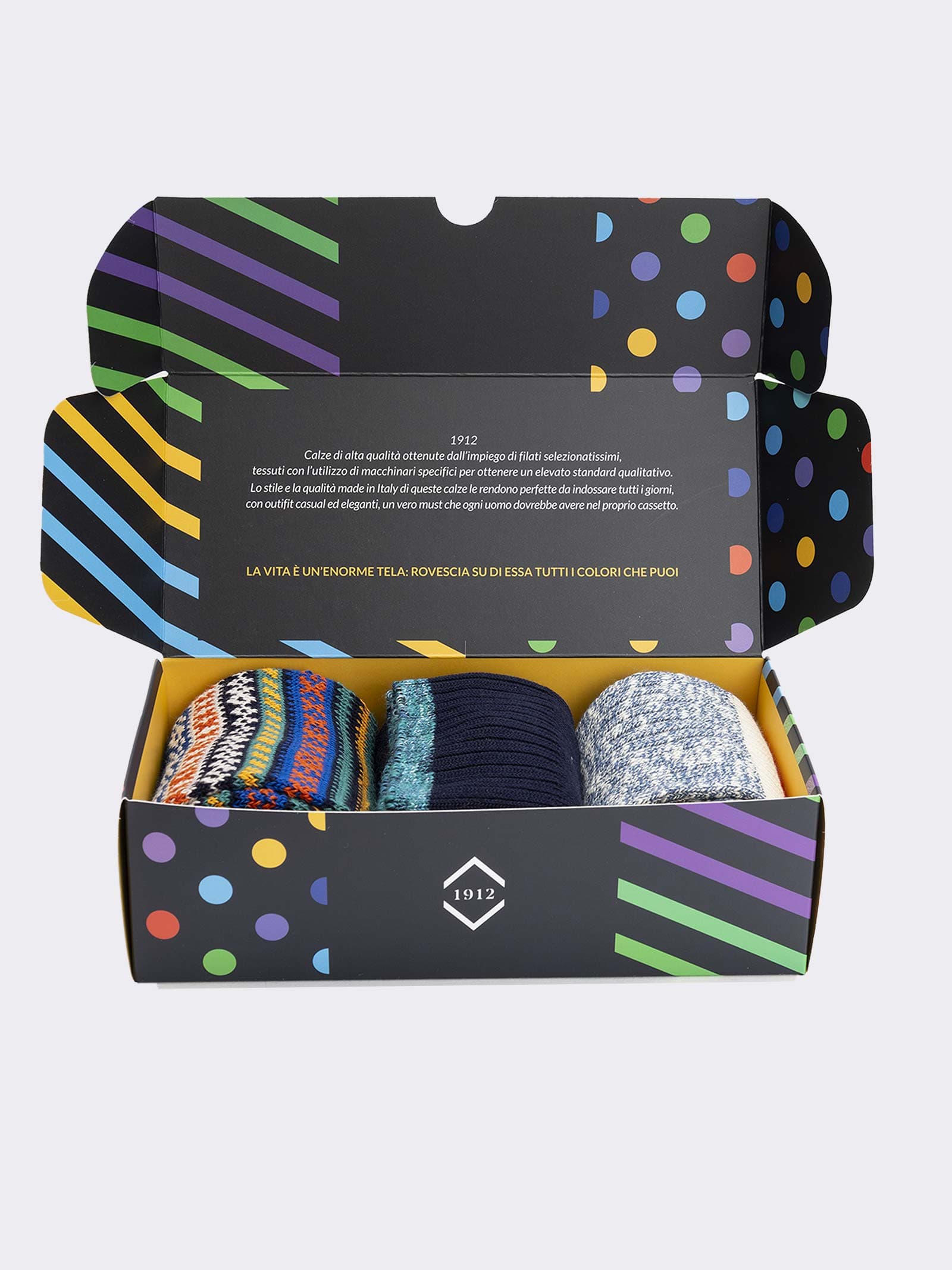 Geschenkpackung 3 Paare bunt gemusterte Socken - Geschenkidee Made in Italy - Image 2