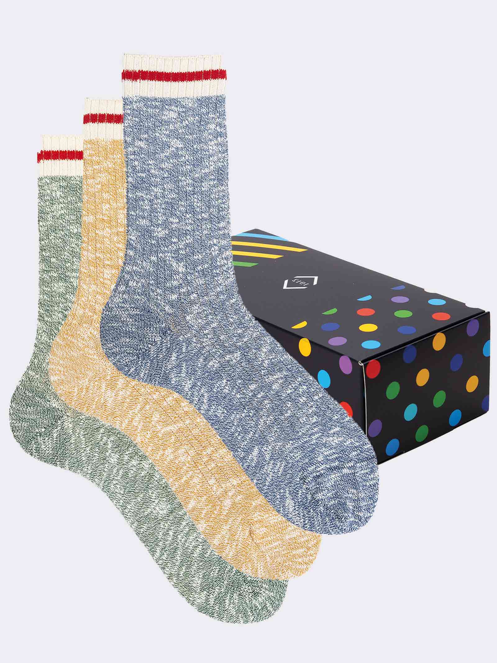 Geschenkpackung 3 Paar Vintage Sport gemusterte Socken - Geschenkidee Made in Italy - Image 1