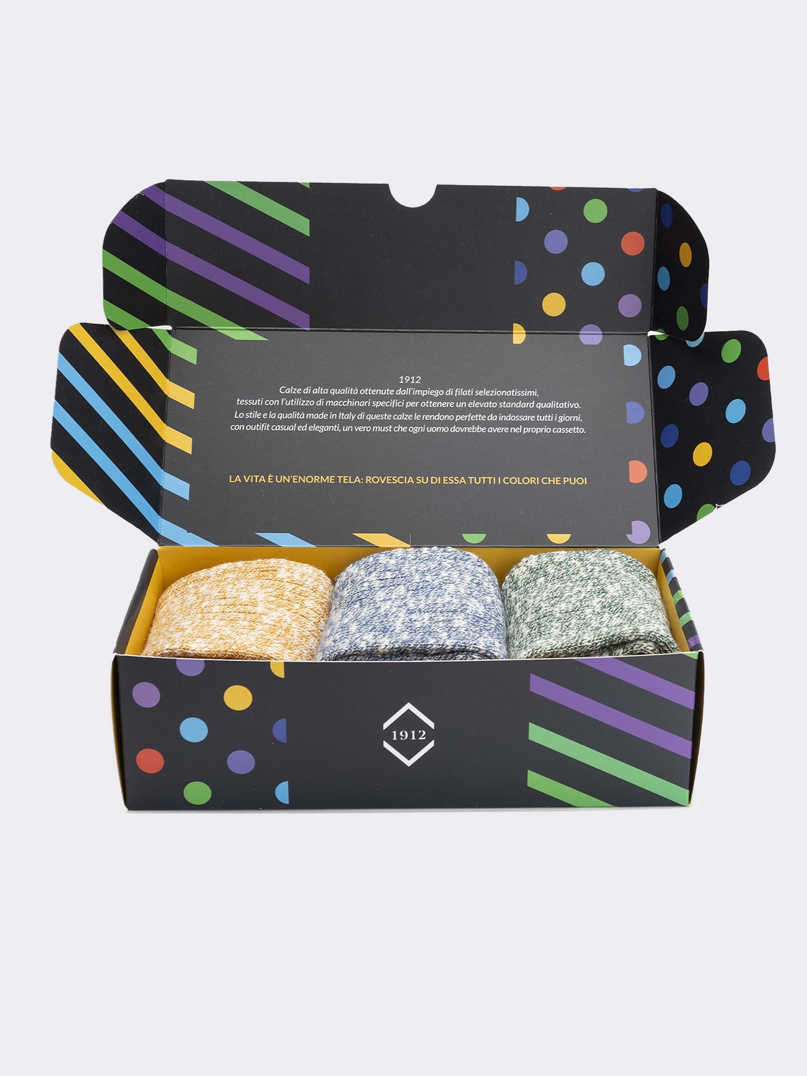 Geschenkpackung 3 Paar Vintage Sport gemusterte Socken - Geschenkidee Made in Italy - Image 2