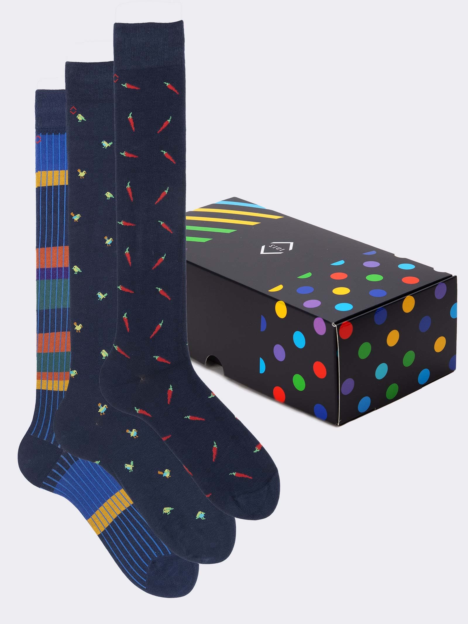 Geschenkpackung 3 Paar gemusterte Socken Blau - Geschenkidee Made in Italy - Image 1