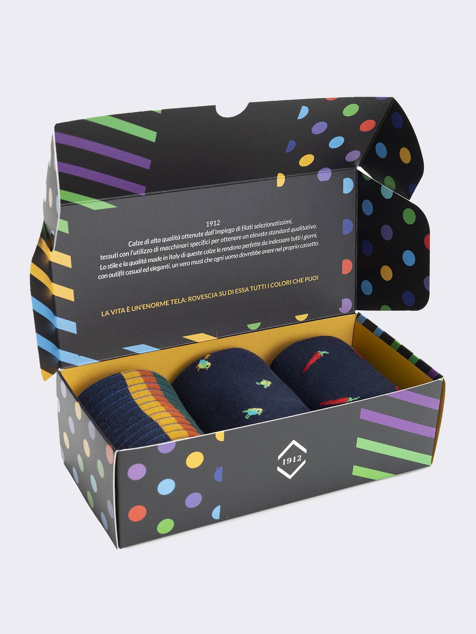 Geschenkpackung 3 Paar gemusterte Socken Blau - Geschenkidee Made in Italy - Image 3