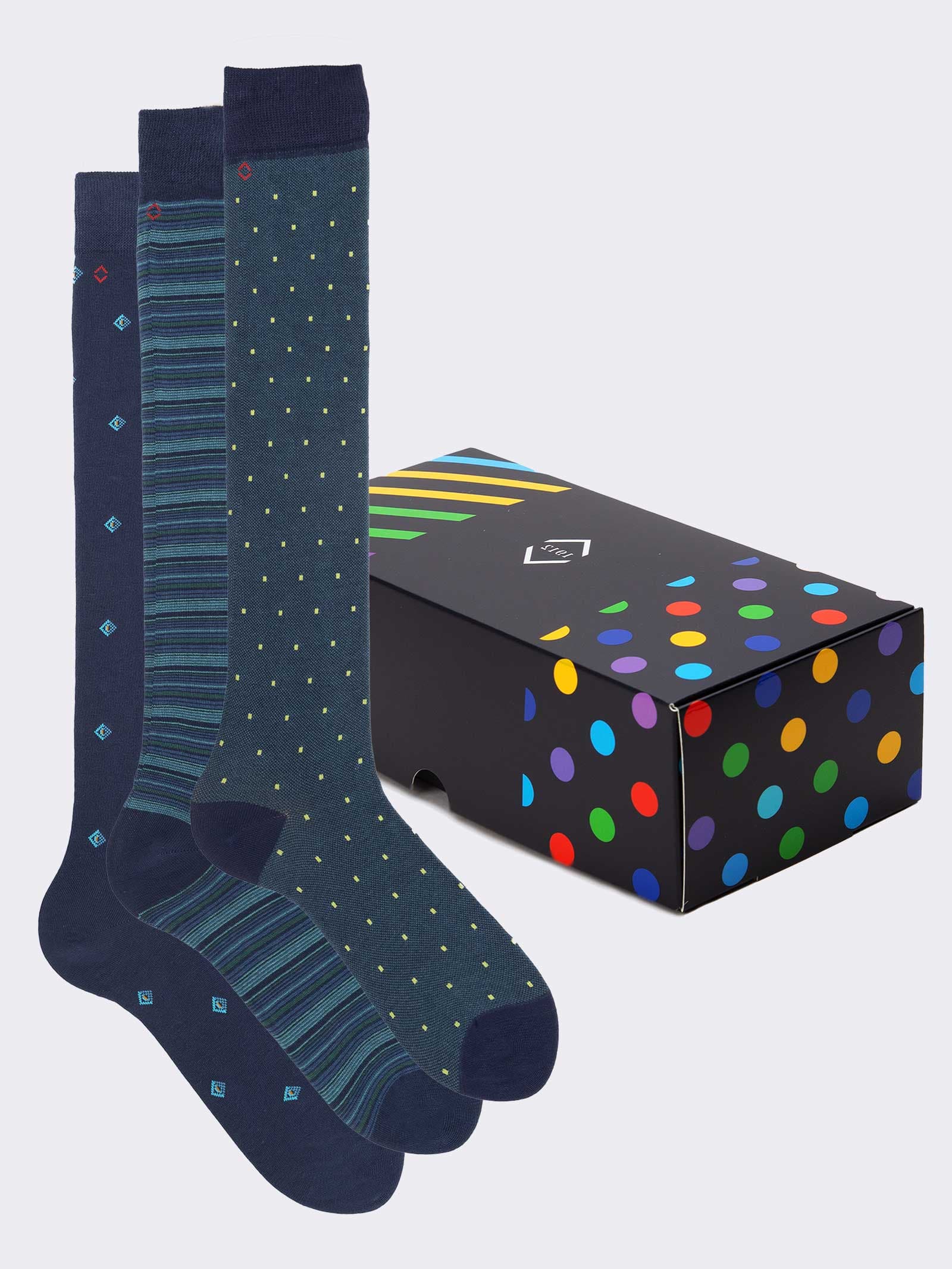 Geschenkpackung 3 Paar gemusterte Socken Blau - Geschenkidee Made in Italy - Image 1