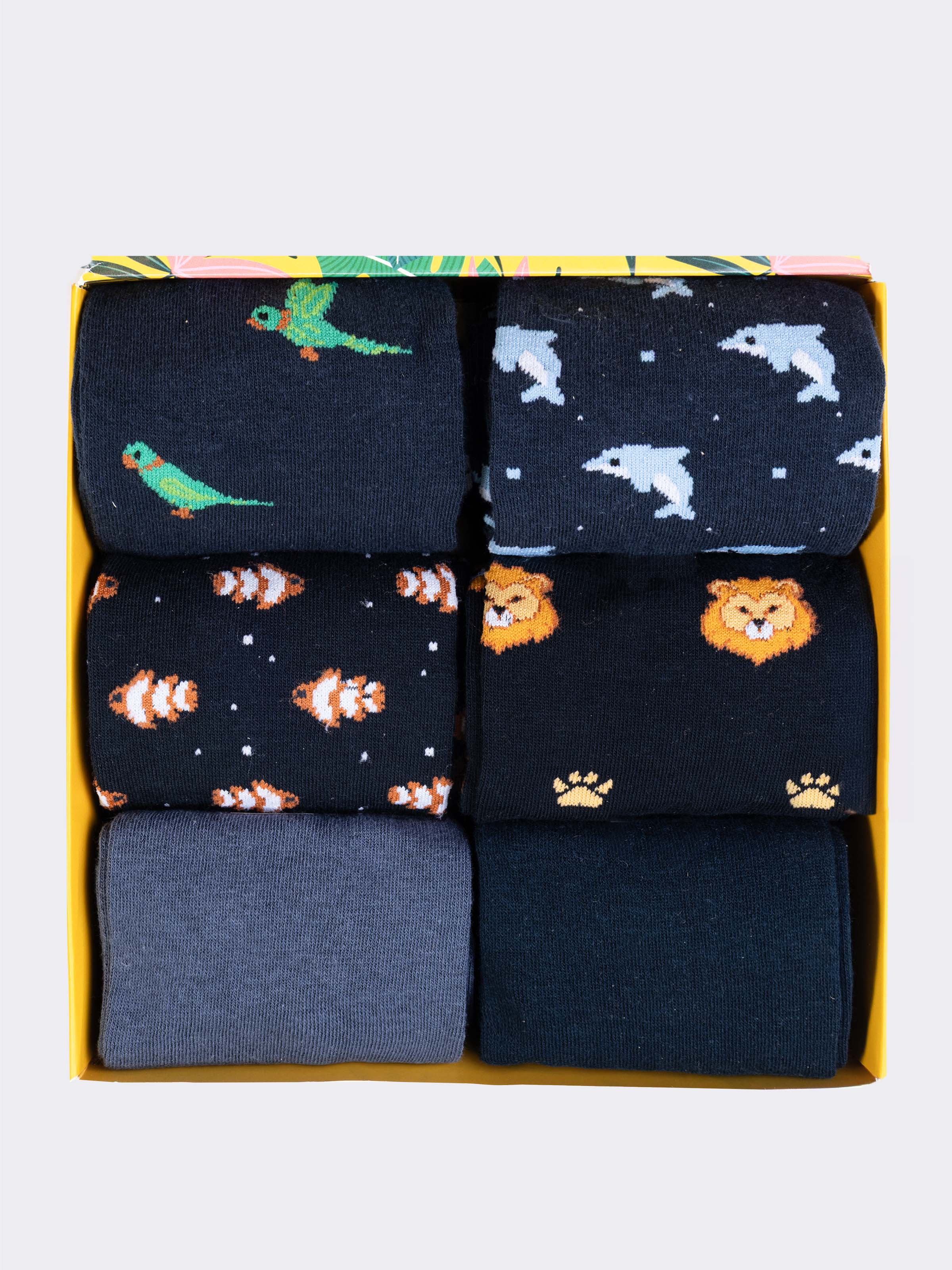Geschenkbox Herren Warme Baumwollsocken, 6 Paar mit Tiermotiven - Image 2