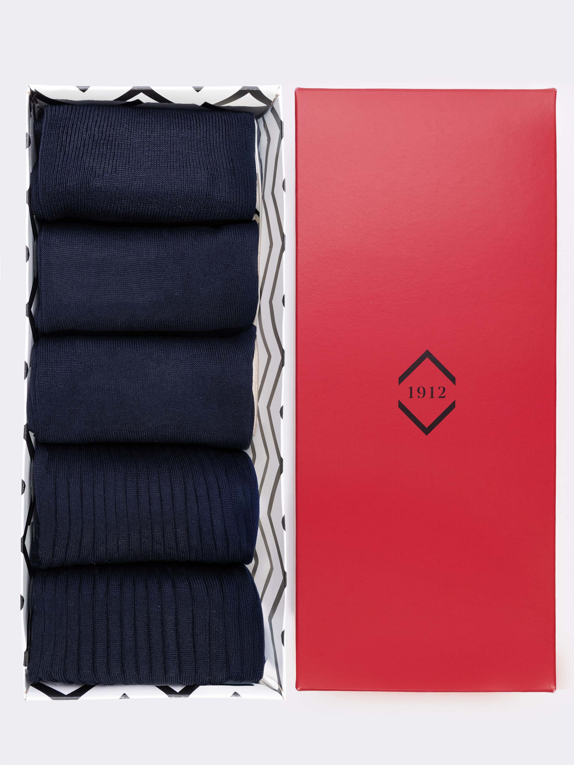 Gift box 5 Pairs of Classic Long Men's Socks in Lisle Cotton - Blue - Image 1