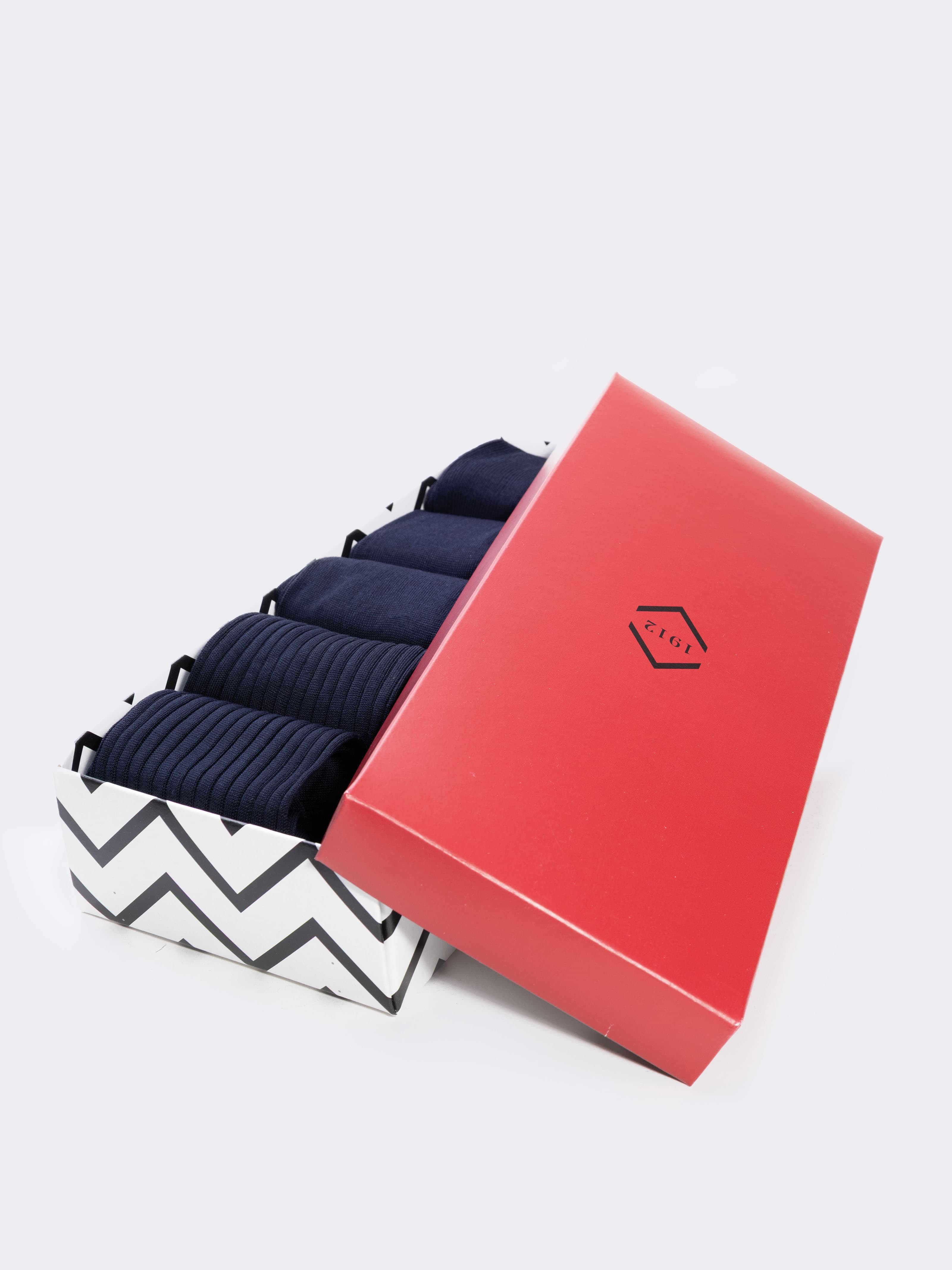 Gift box 5 Pairs of Classic Long Men's Socks in Lisle Cotton - Blue - Image 2