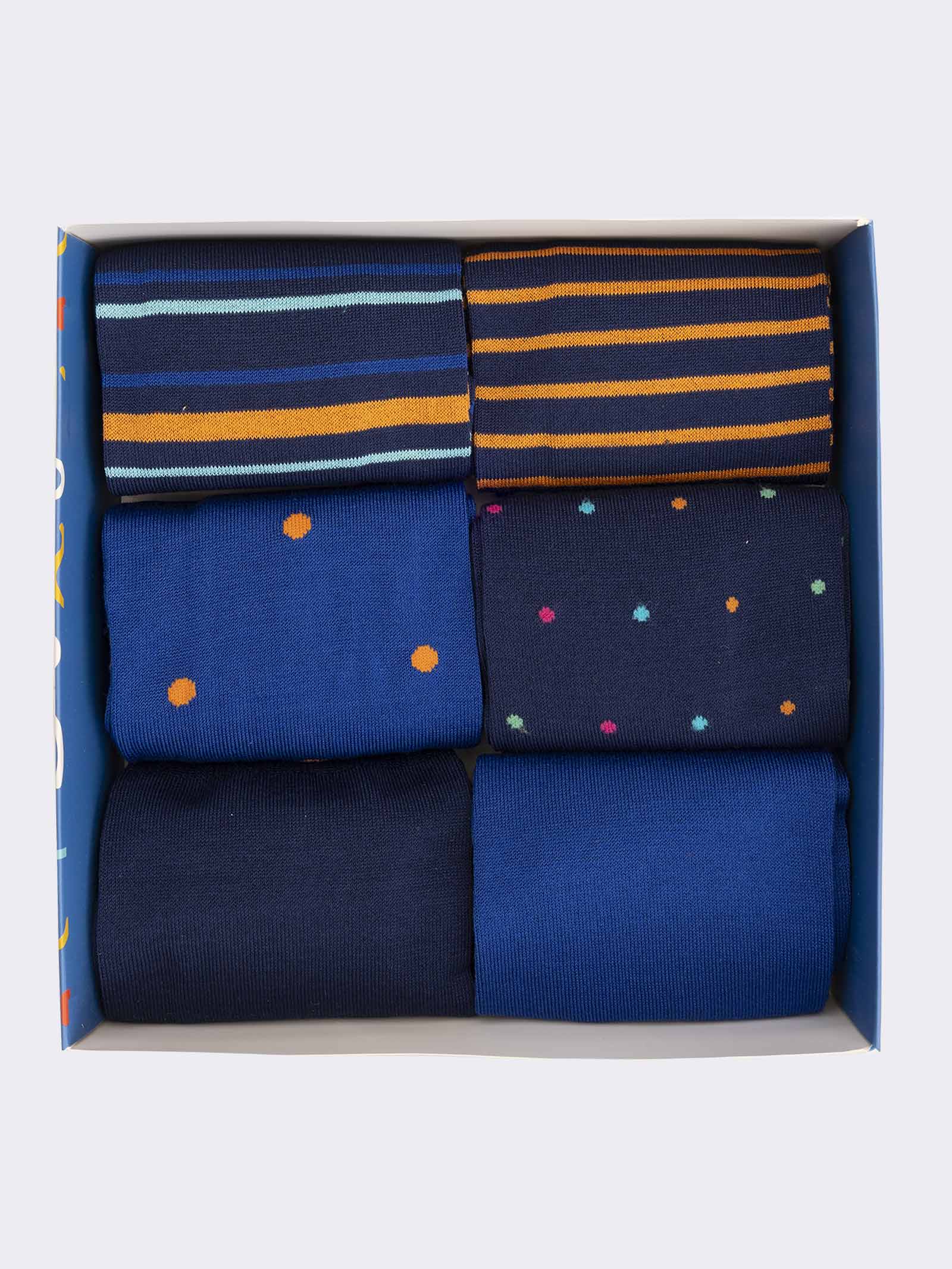Gift box of 6 Pairs of Men's Short Socks - Patterned Stripes and Polka Dots in Breathable Cotton - Image 2