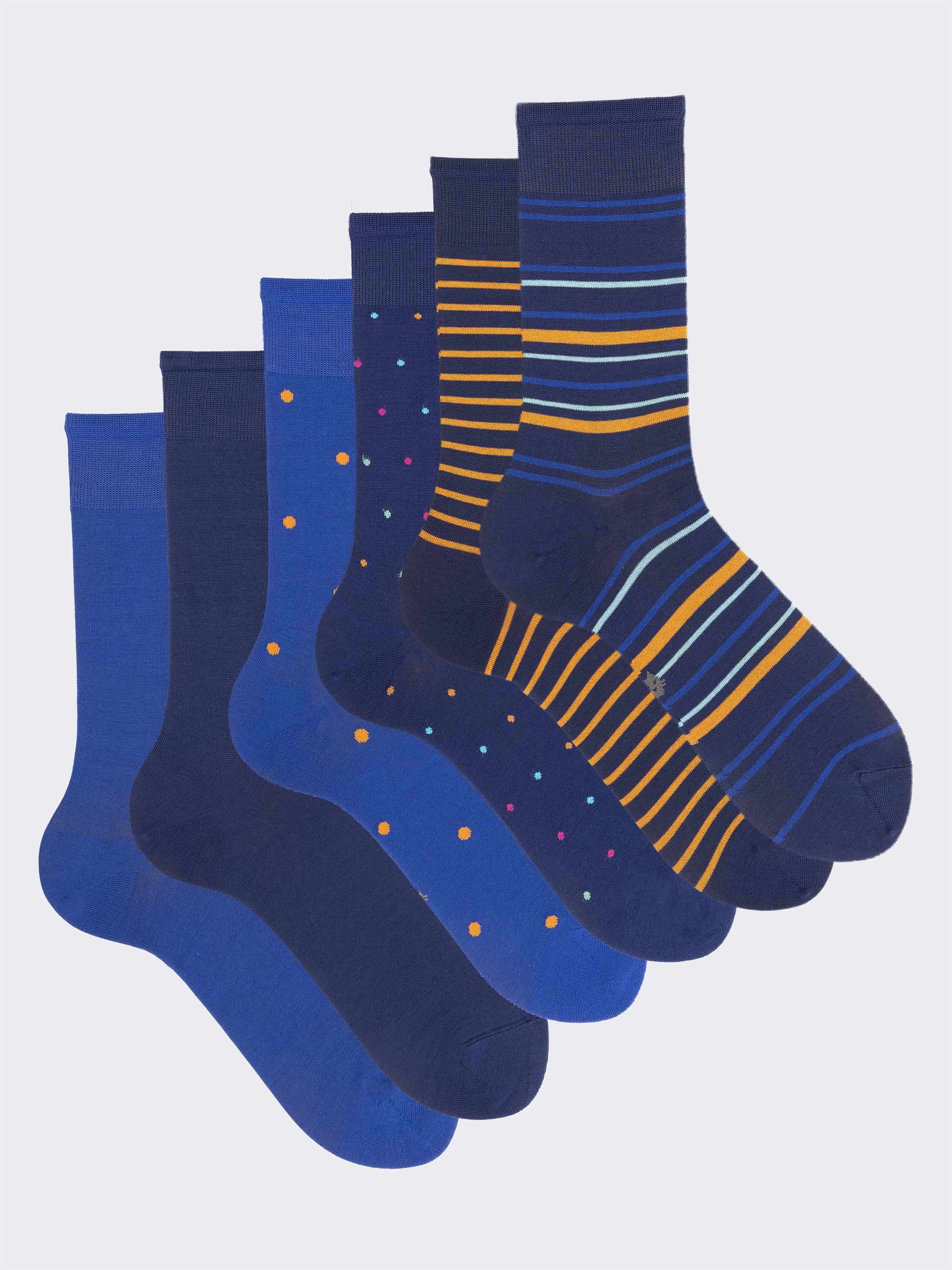 Gift box of 6 Pairs of Men's Short Socks - Patterned Stripes and Polka Dots in Breathable Cotton - Image 1