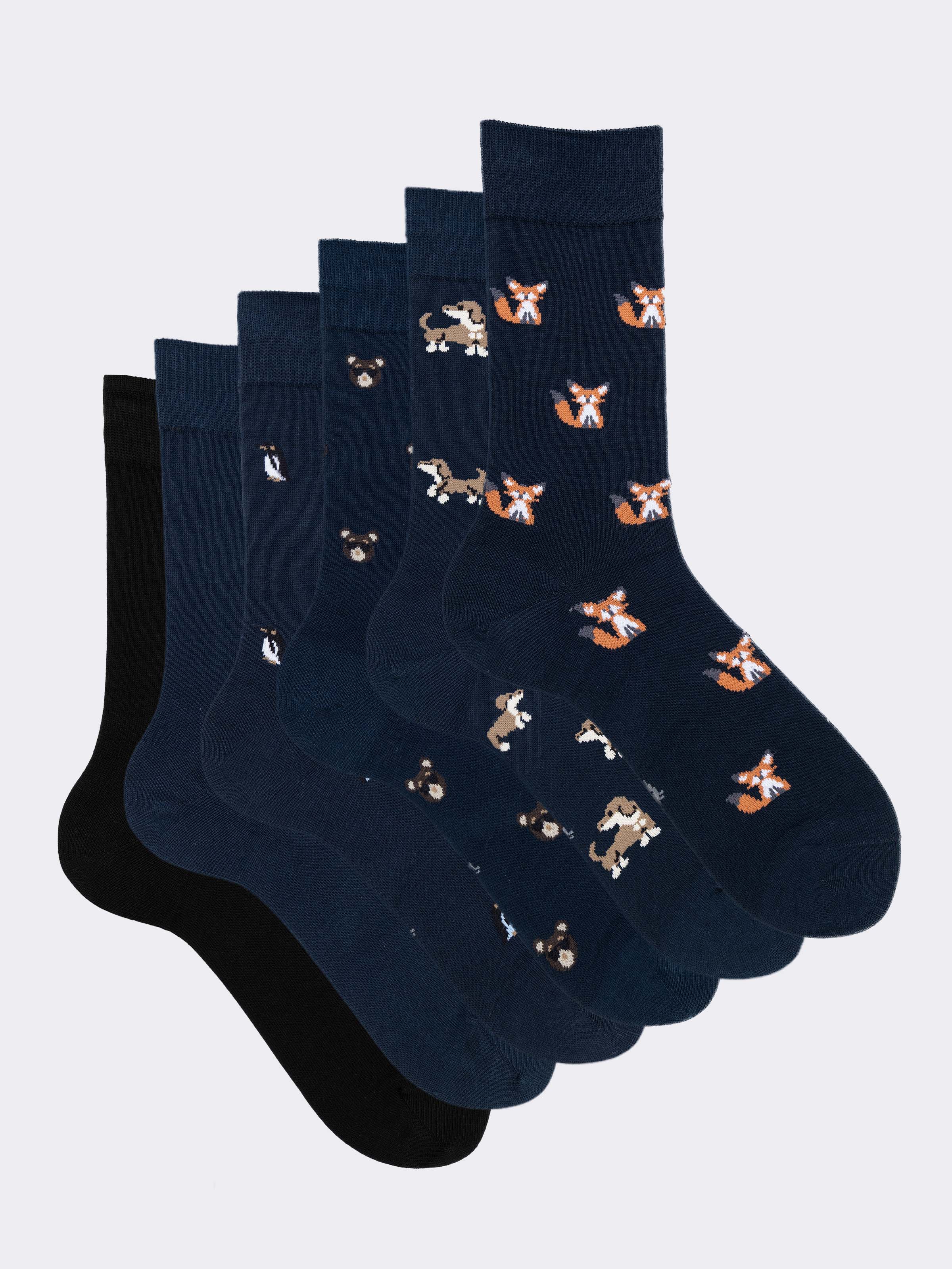 Men's Cotton Ankle Socks Gift Box, 6 Pairs with Animal Patterns - Image 1