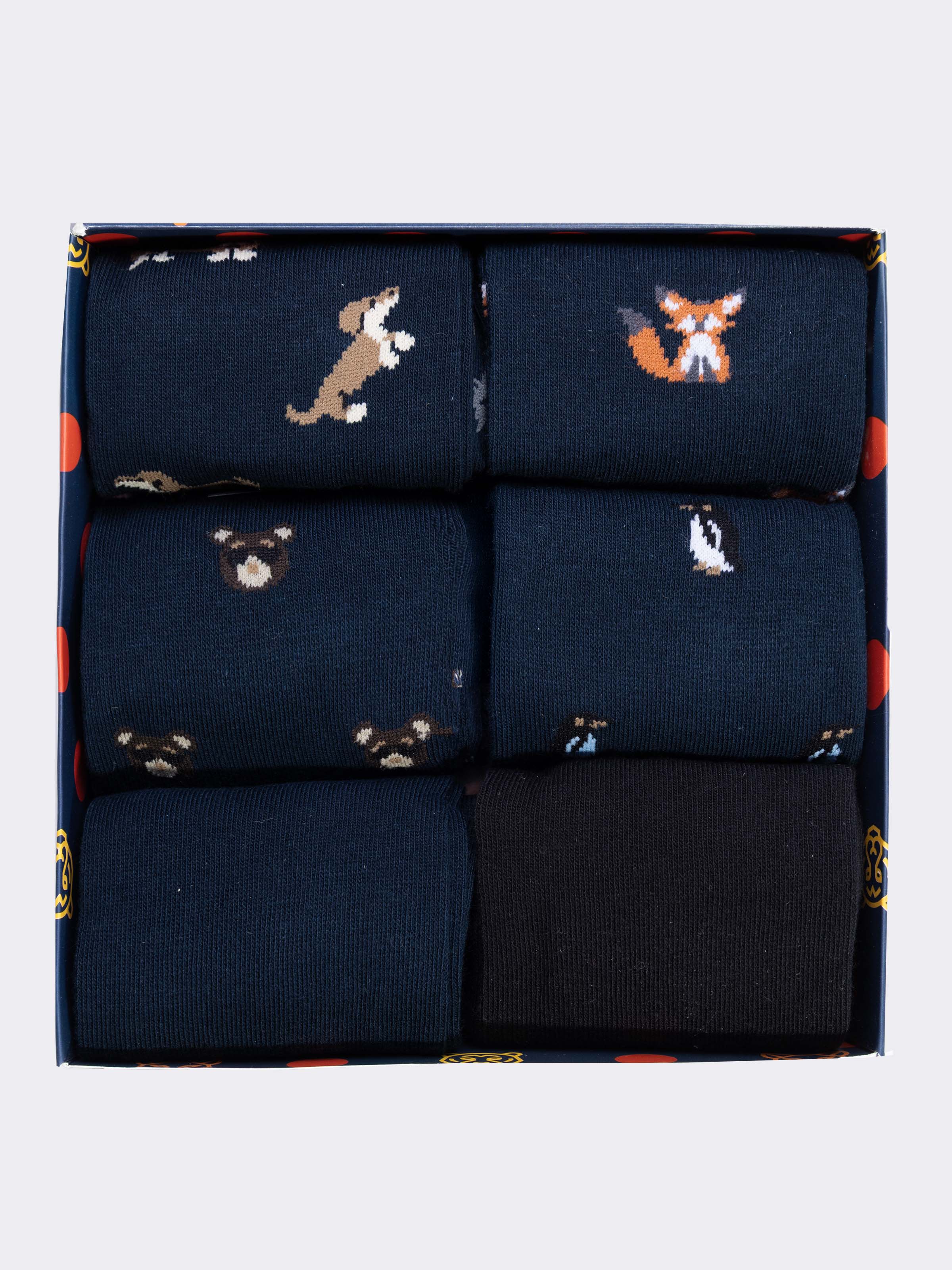 Men's Cotton Ankle Socks Gift Box, 6 Pairs with Animal Patterns - Image 2