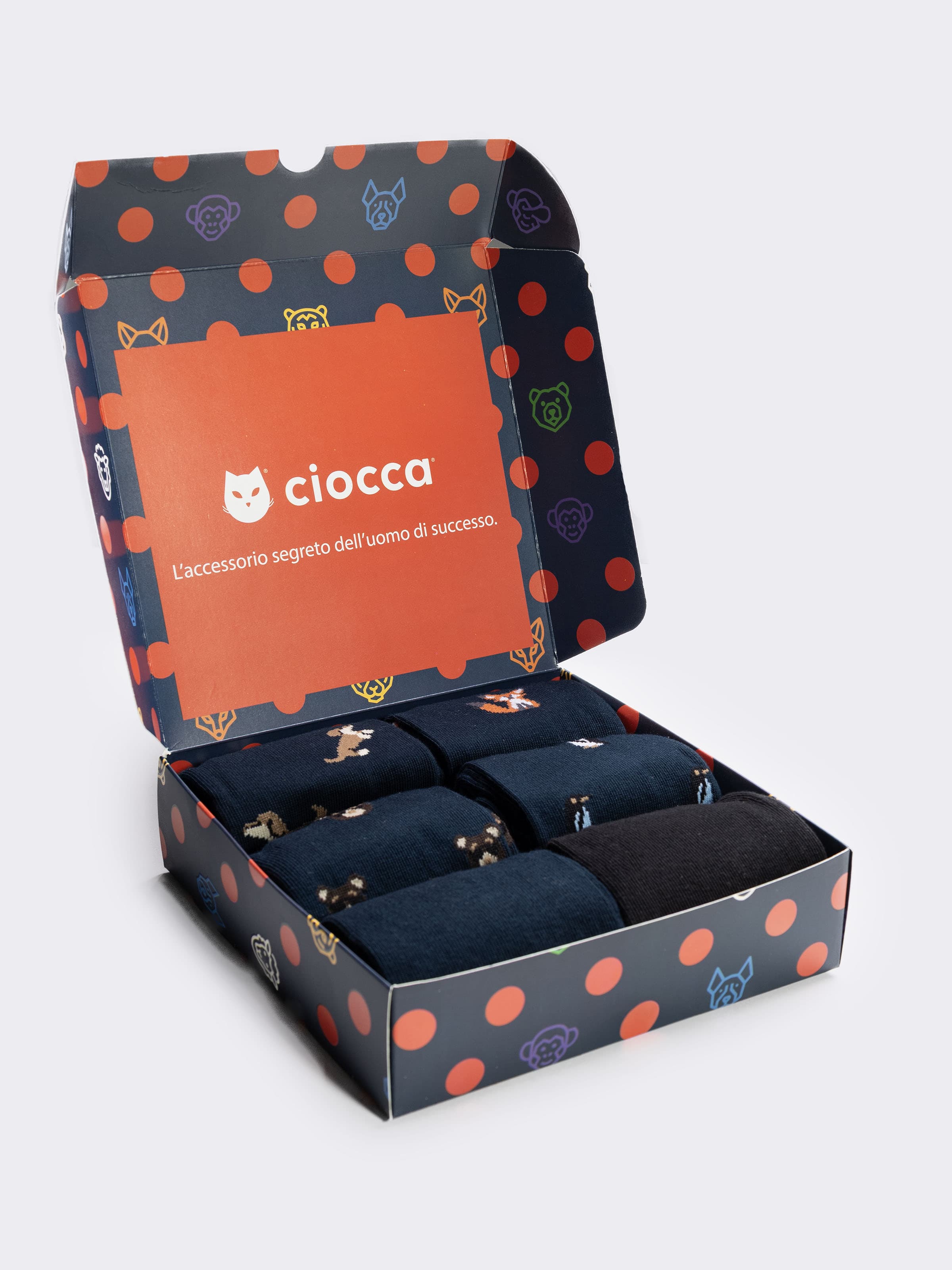 Men's Cotton Ankle Socks Gift Box, 6 Pairs with Animal Patterns - Image 3