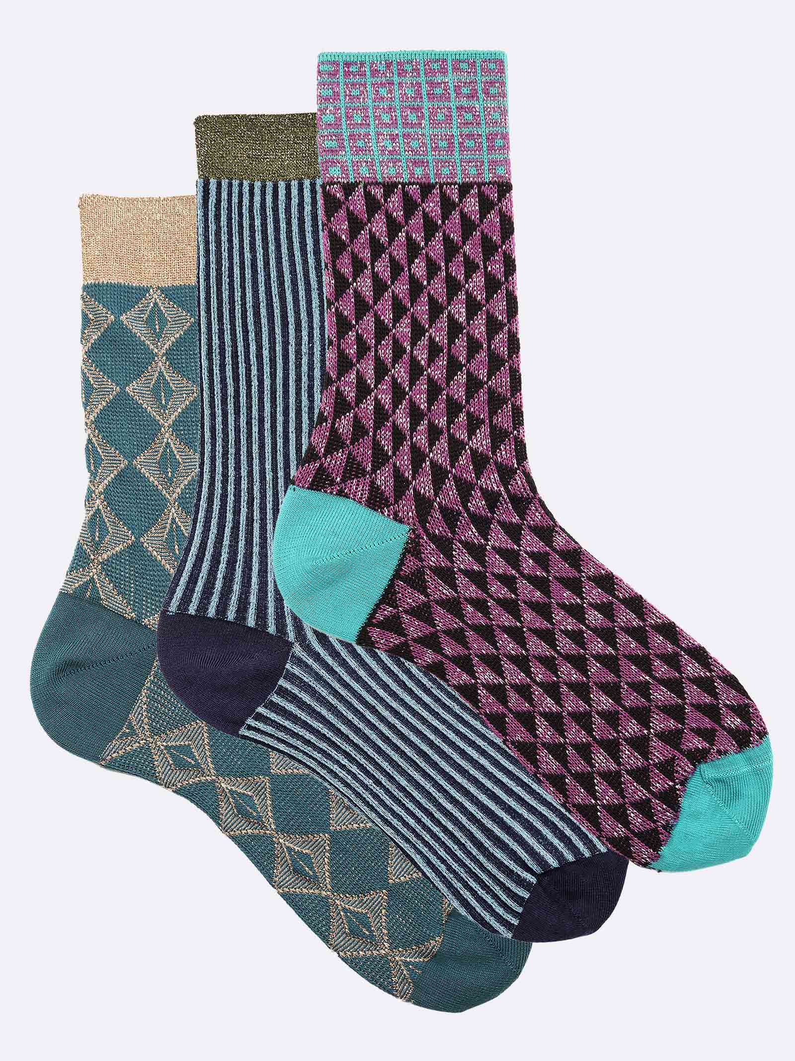 Gift box Woman's Short Warm Cotton Socks, 3 Pairs mix Fantasy
