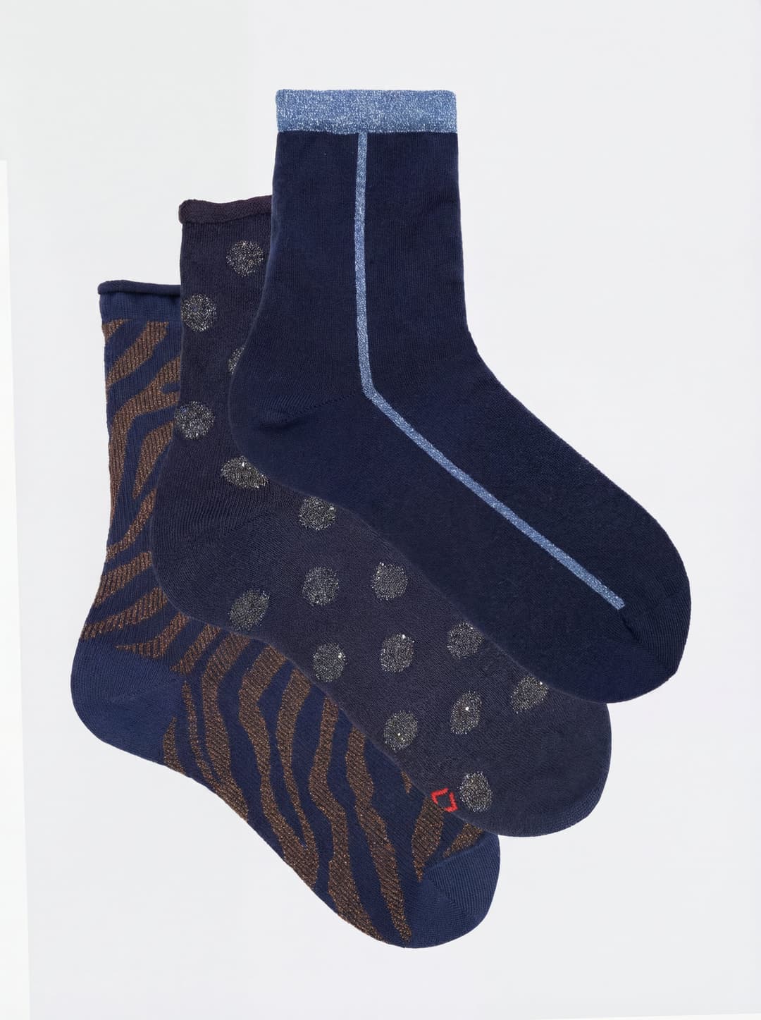 set 3 Paia Calze Donna Fantasia Made in Italy - blu