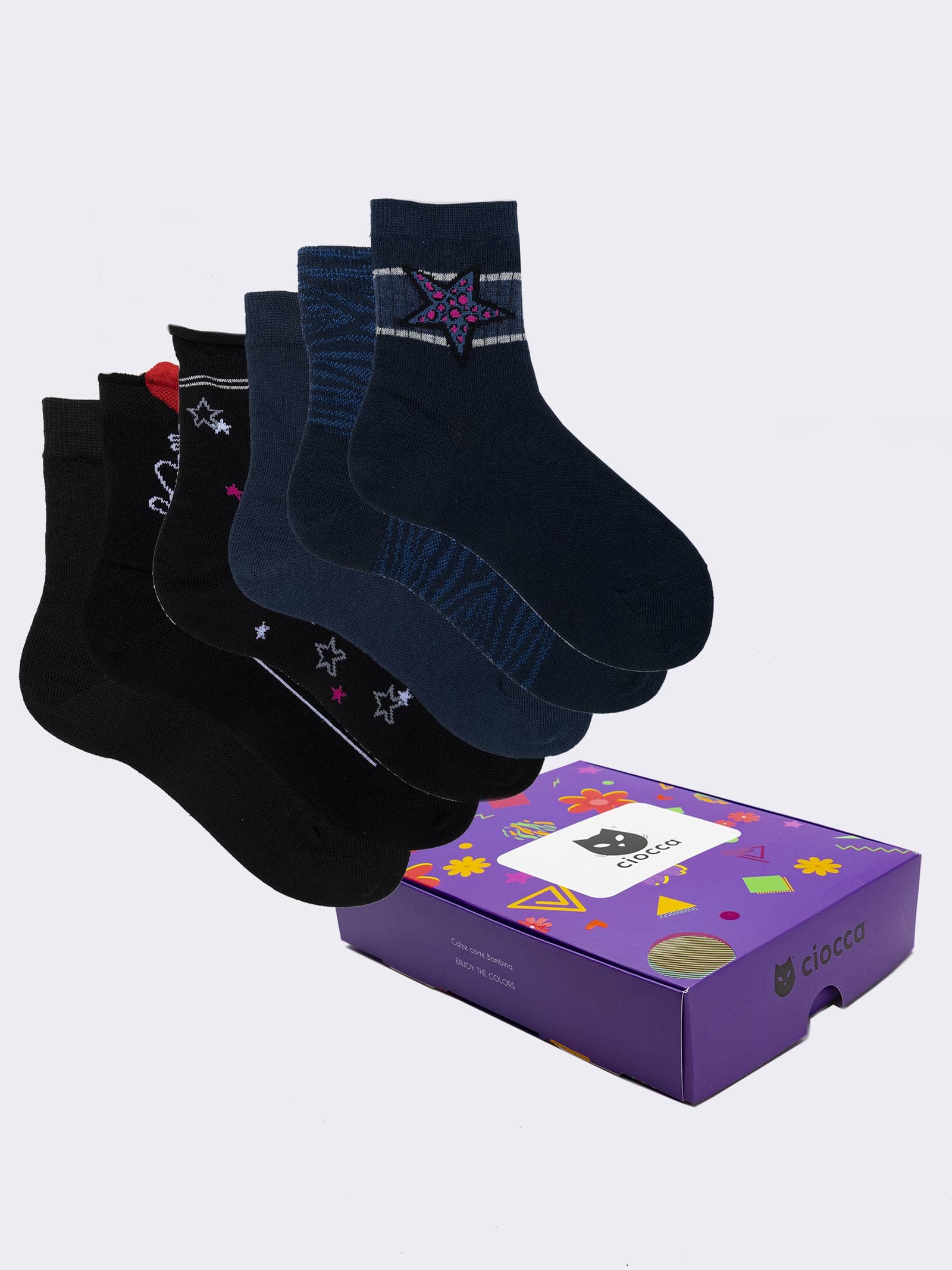 Geschenkpackung 6 Paar Wadensocken für Mädchen Fantasy mix aus warmer Baumwolle - Image 1
