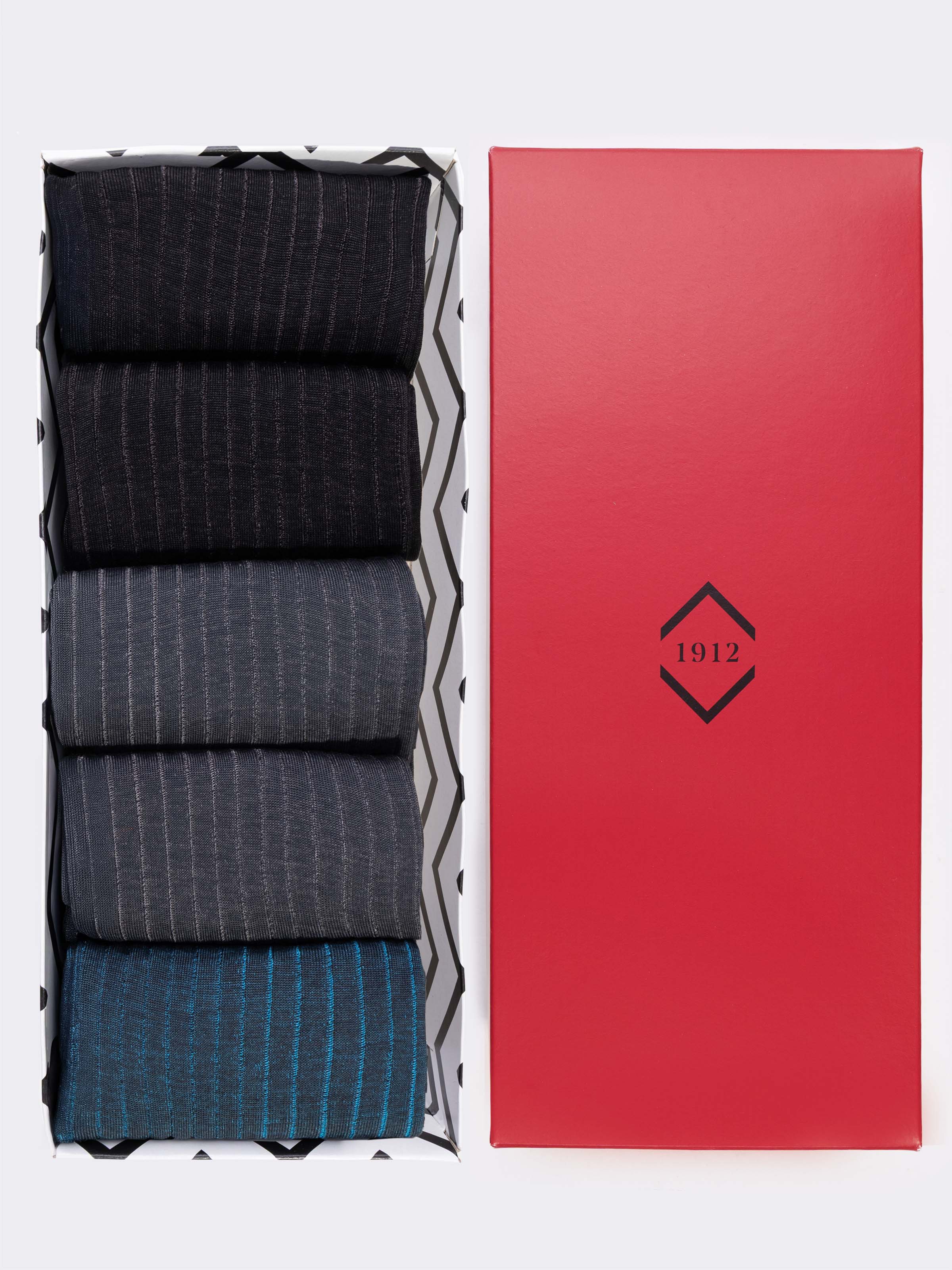 Geschenkbox 5 Paar Herren-Rippensocken Vanisè aus fil d'Écosse - Image 1