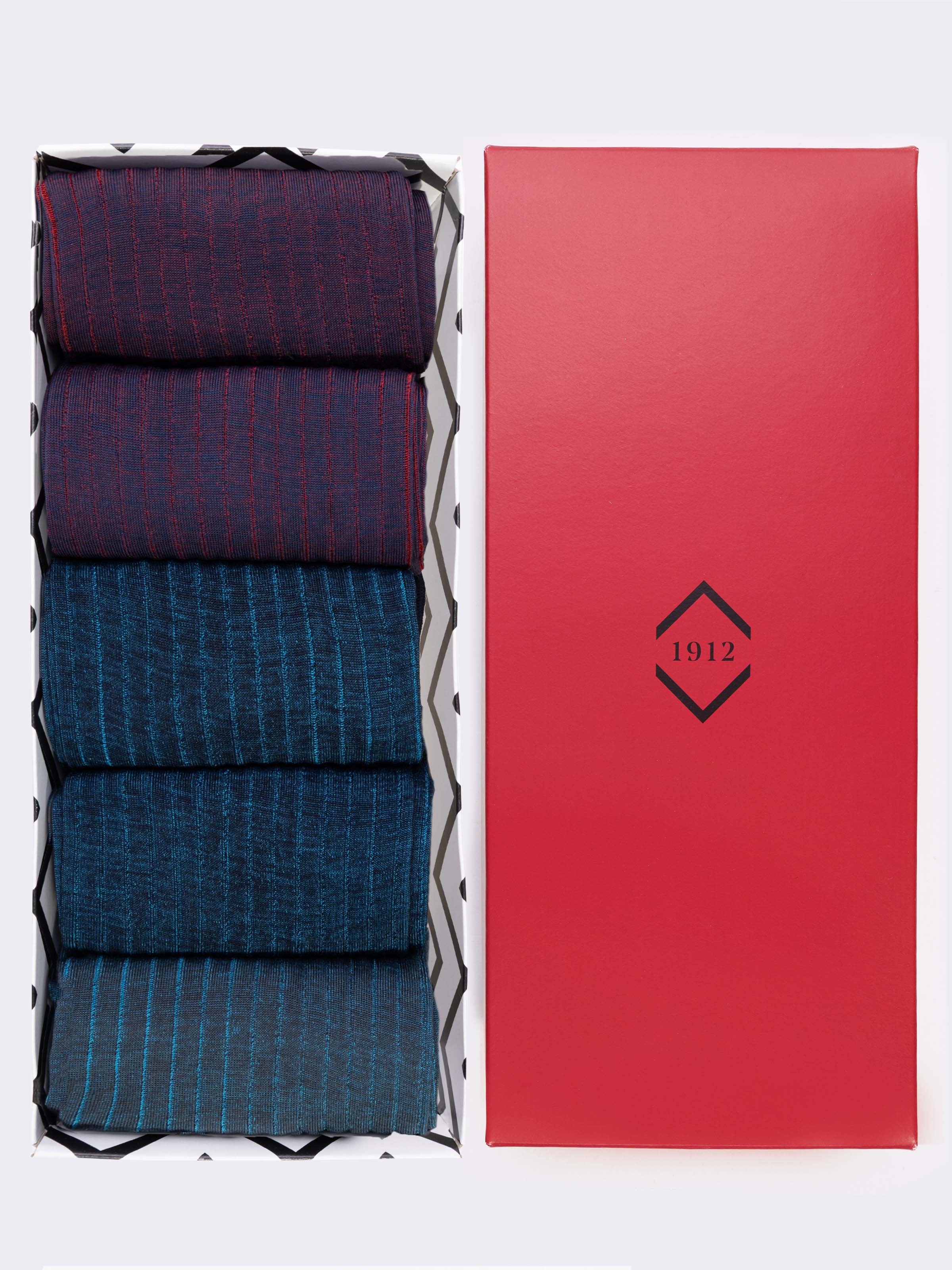 Geschenkbox mit 5 Paar gerippten Vanisè Herrensocken aus fil d'Ecosse - Image 1
