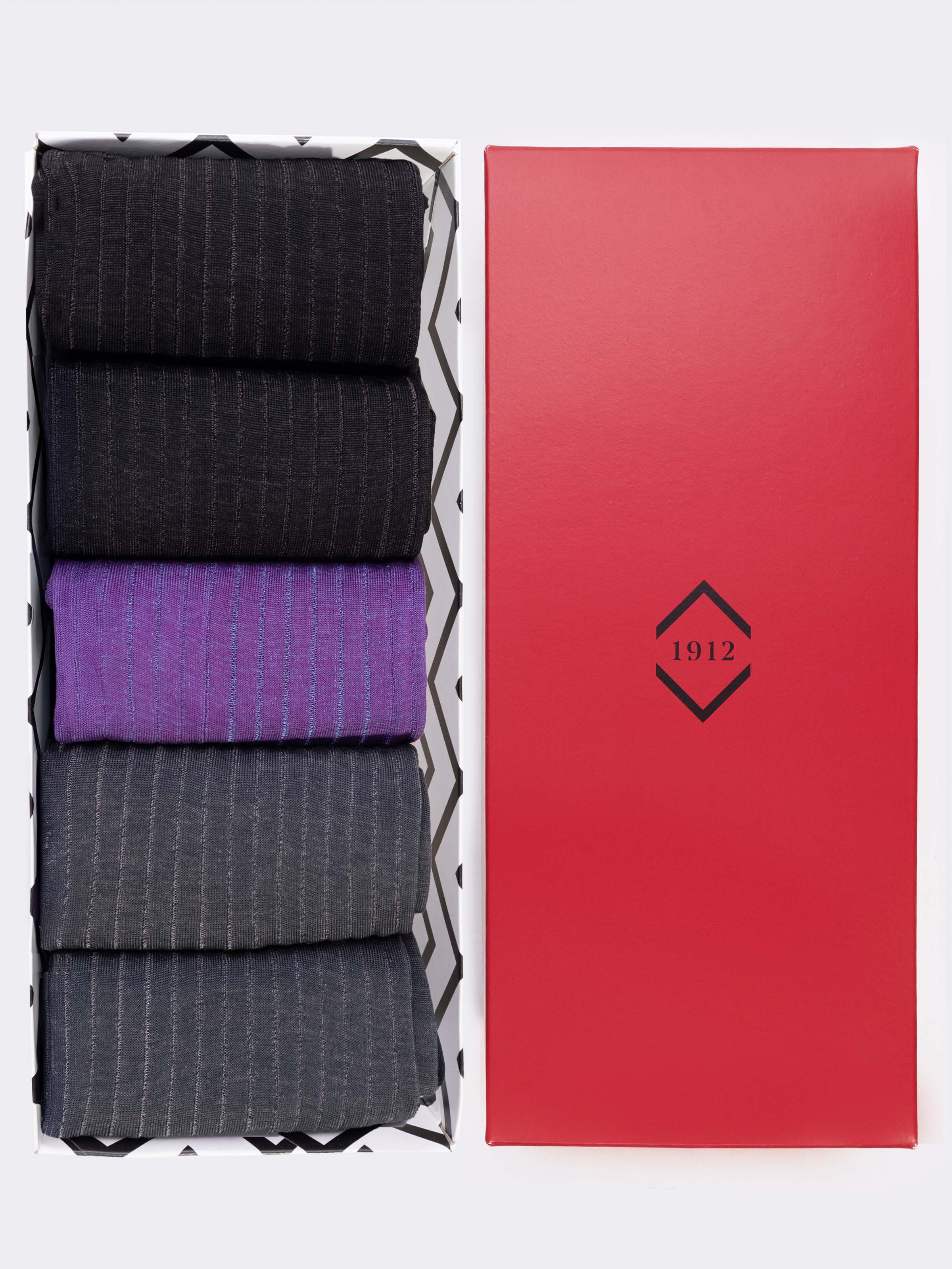 Caja regalo 5 pares calcetines hombre acanalados Vanisè de hilo escocés - Image 1