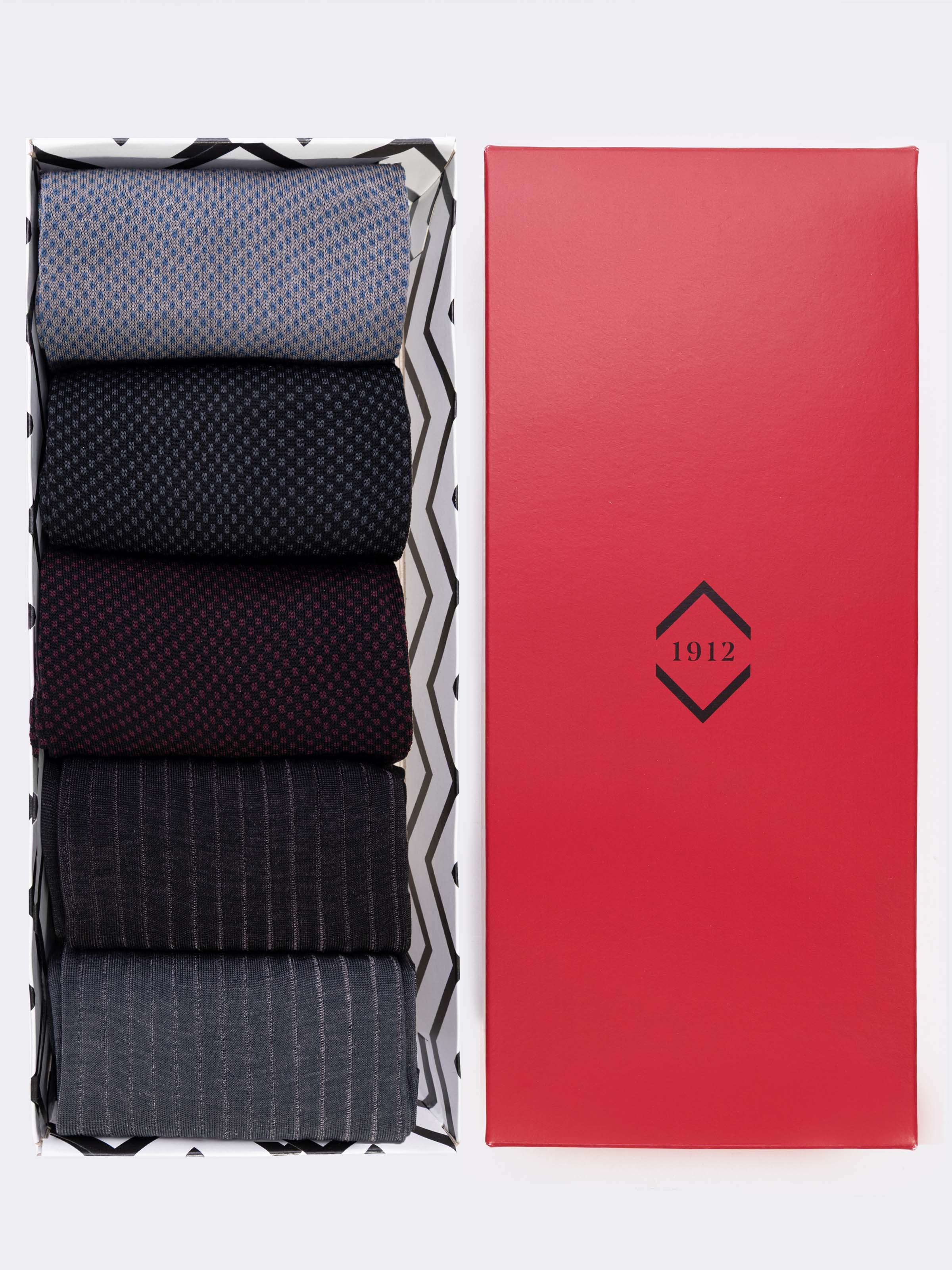 Geschenkbox 5 Paar Herrensocken Luxury-Muster und Vanisè aus fil d'Ecosse - Image 1