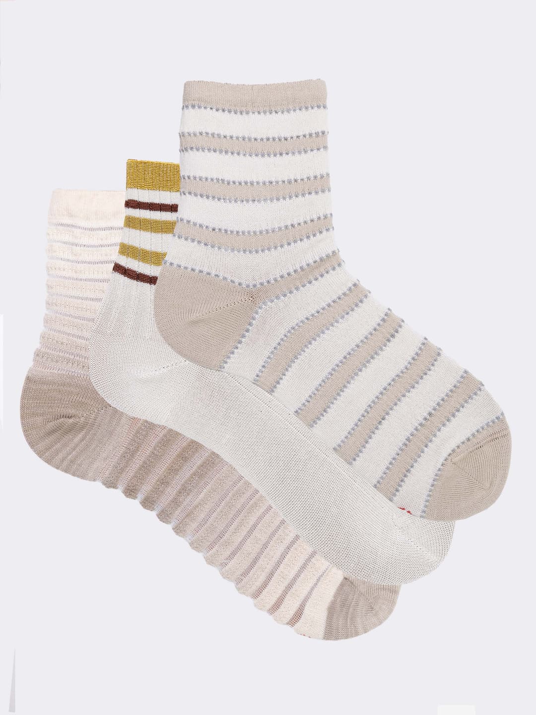 Set regalo 3 paia di Calze fantasia donna Made in Italy in fresco Cotone - Beige