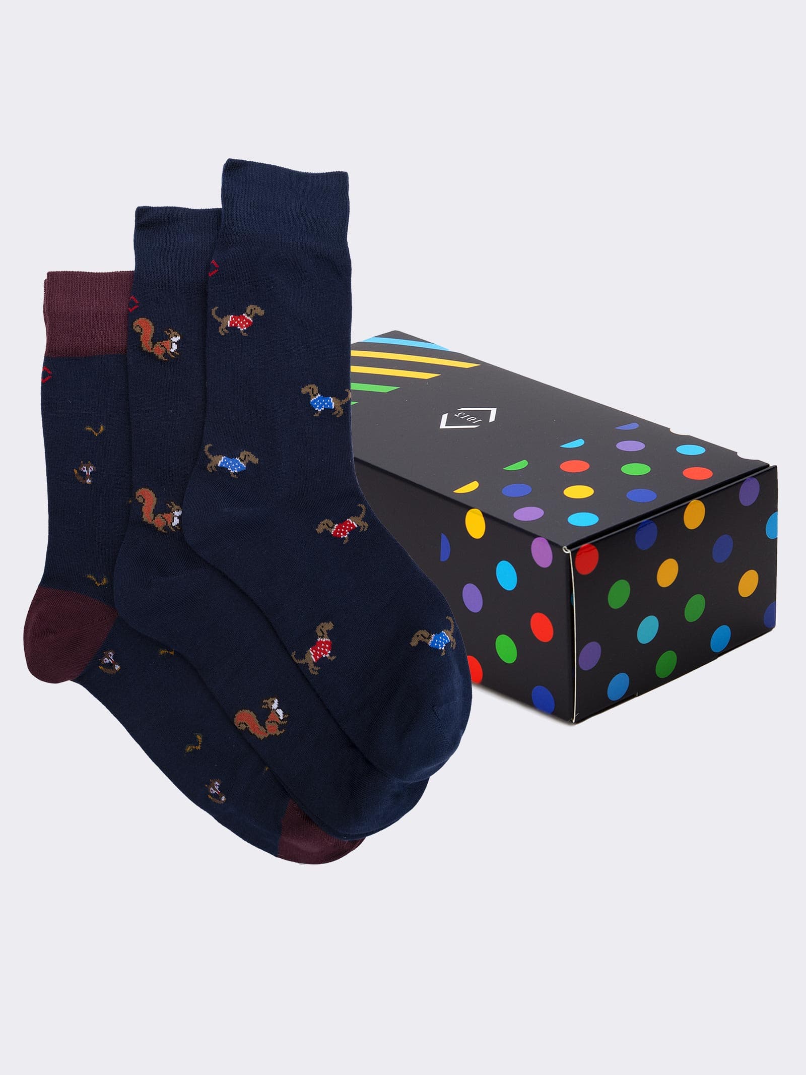 Geschenkpackung 3 Paar Herrensocken mit Tiermuster - Geschenkidee Made in Italy - Image 1