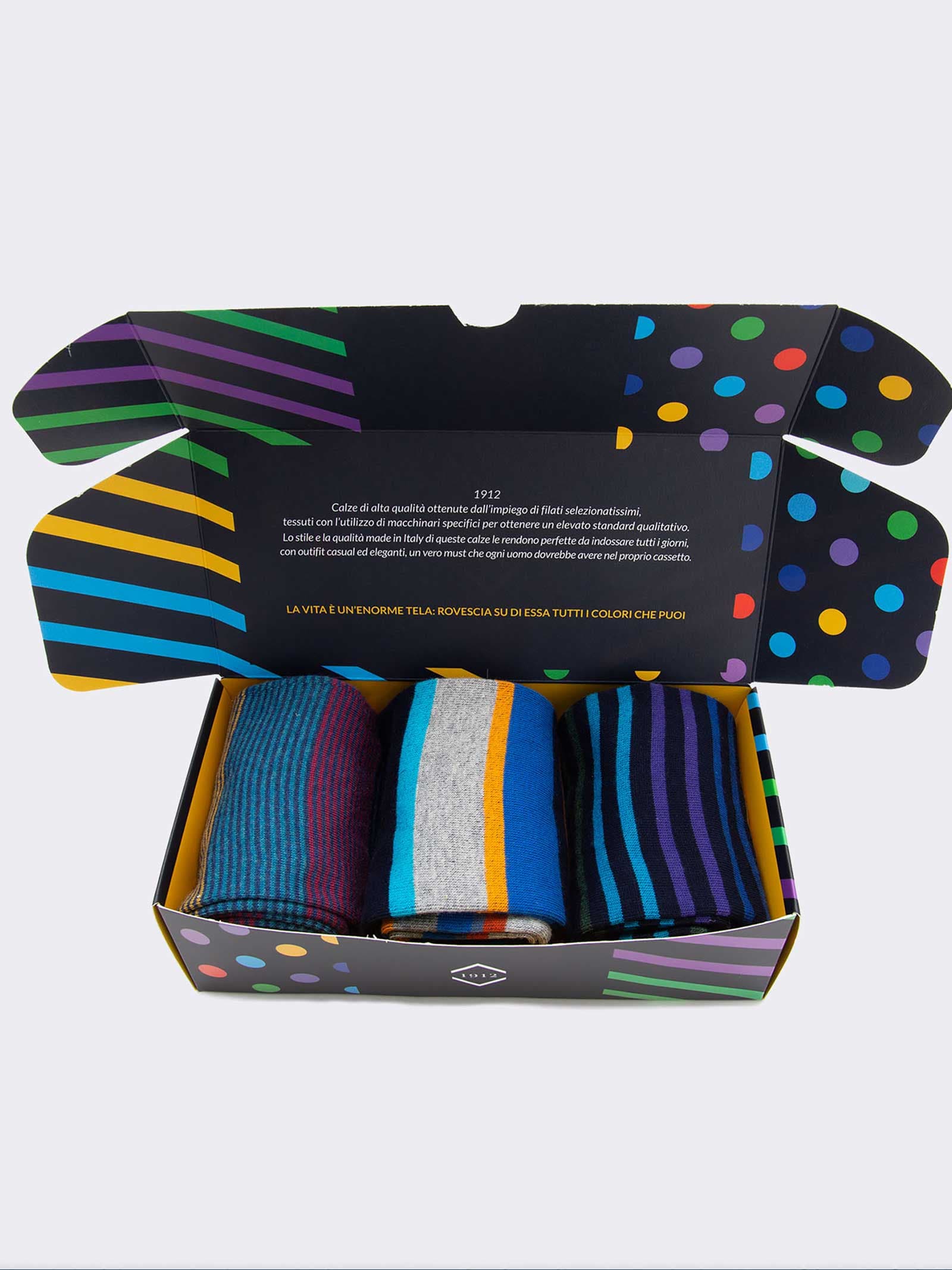 Coffret Cadeau 3 Paires de Chaussettes Courtes Fantaisie Rayures Homme - Idée Cadeau Fabriqué en Italie - Image 2