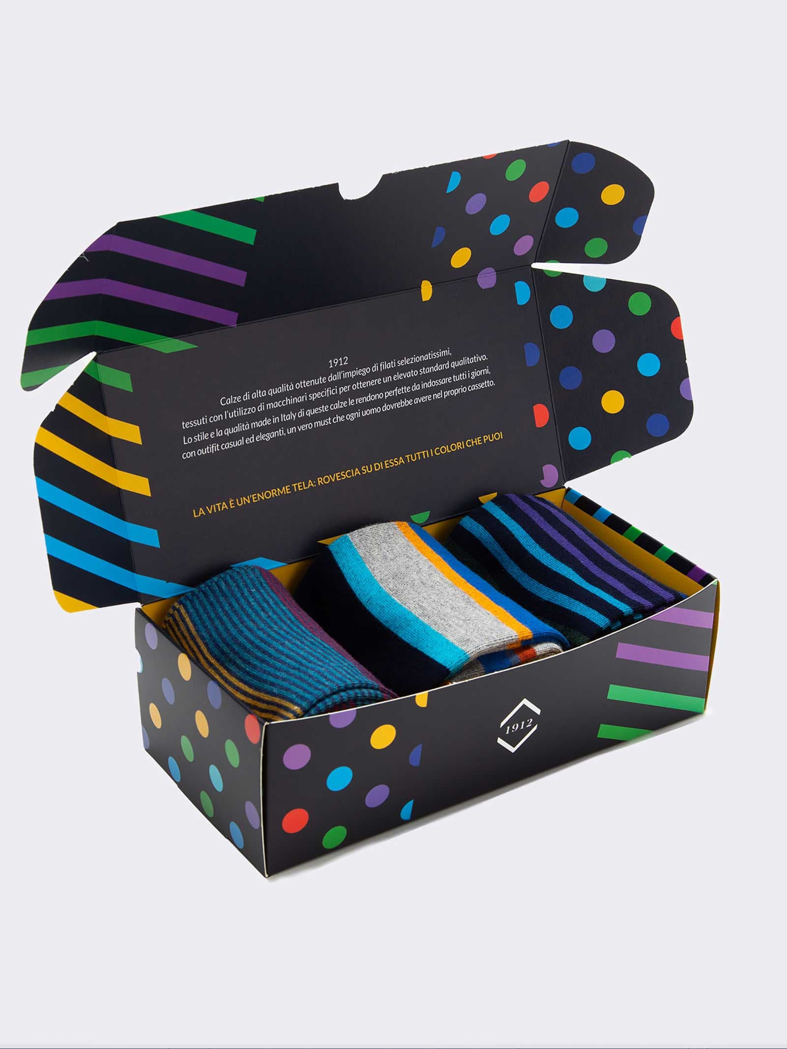 Coffret Cadeau 3 Paires de Chaussettes Courtes Fantaisie Rayures Homme - Idée Cadeau Fabriqué en Italie - Image 3